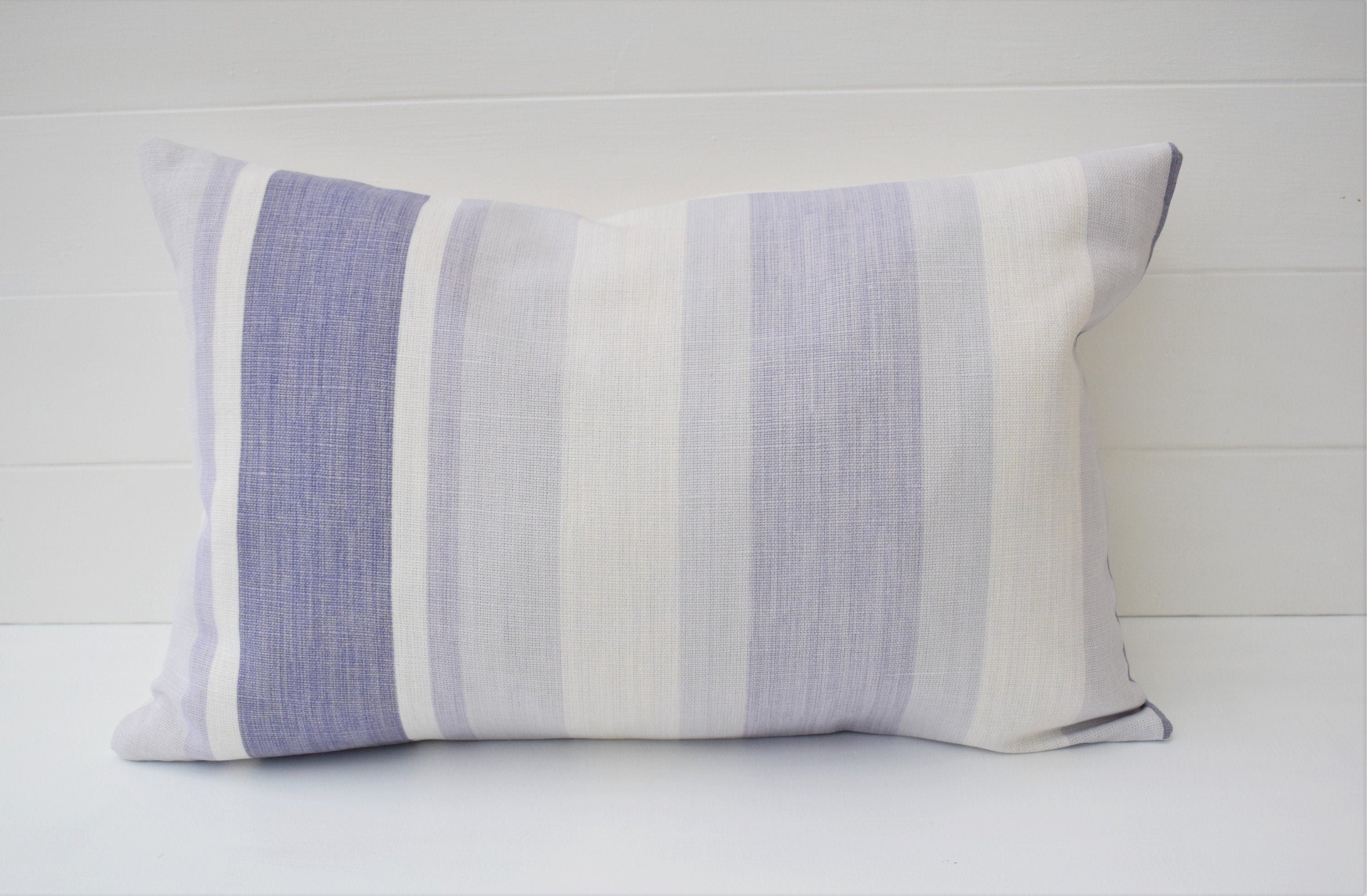 Handmade Laura Ashley Purple Stripe Cushion: Pale Iris Pillow with Zip Closure