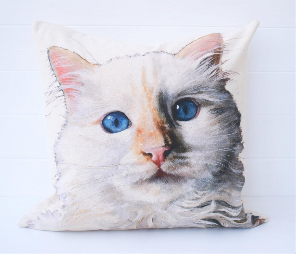 Blue Eyed Cat Cushion: Wendy Darker Art Print, Organic Cotton, Cover Only or Cover + Pad
