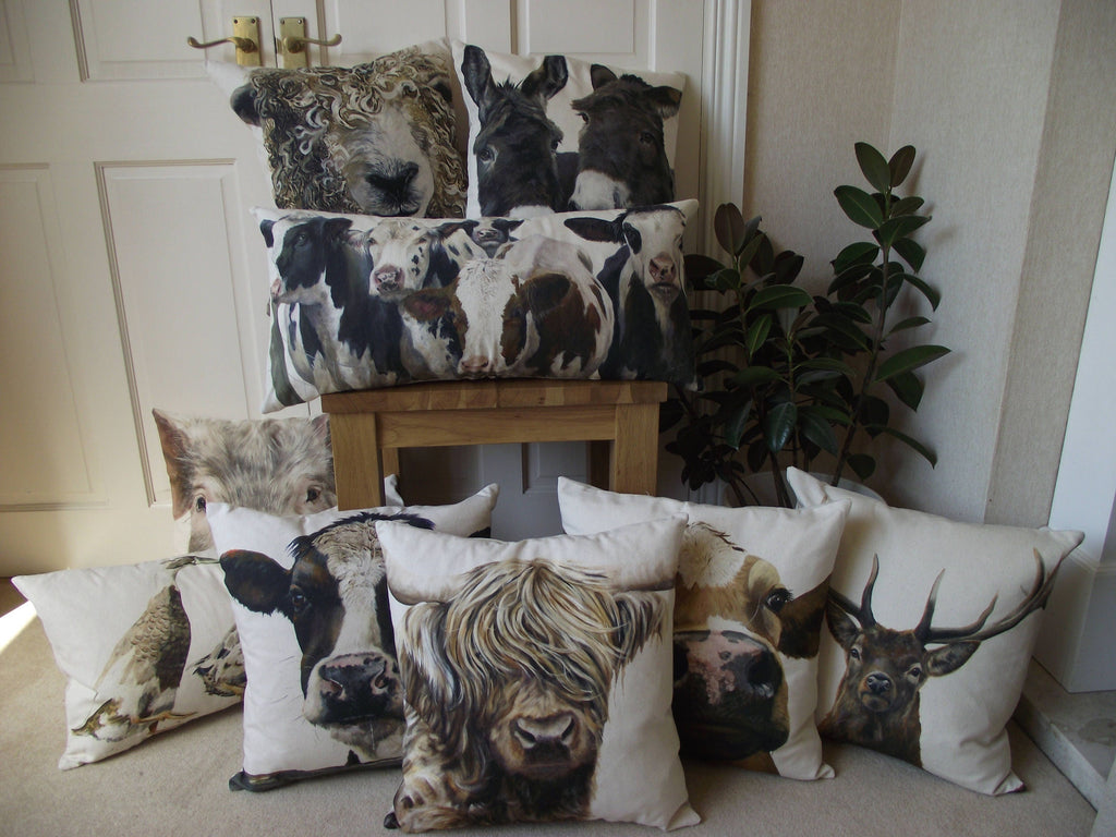 Stag Art Print Cushion: Organic Cotton Deer Pillow, Cover only or Cover with Pad