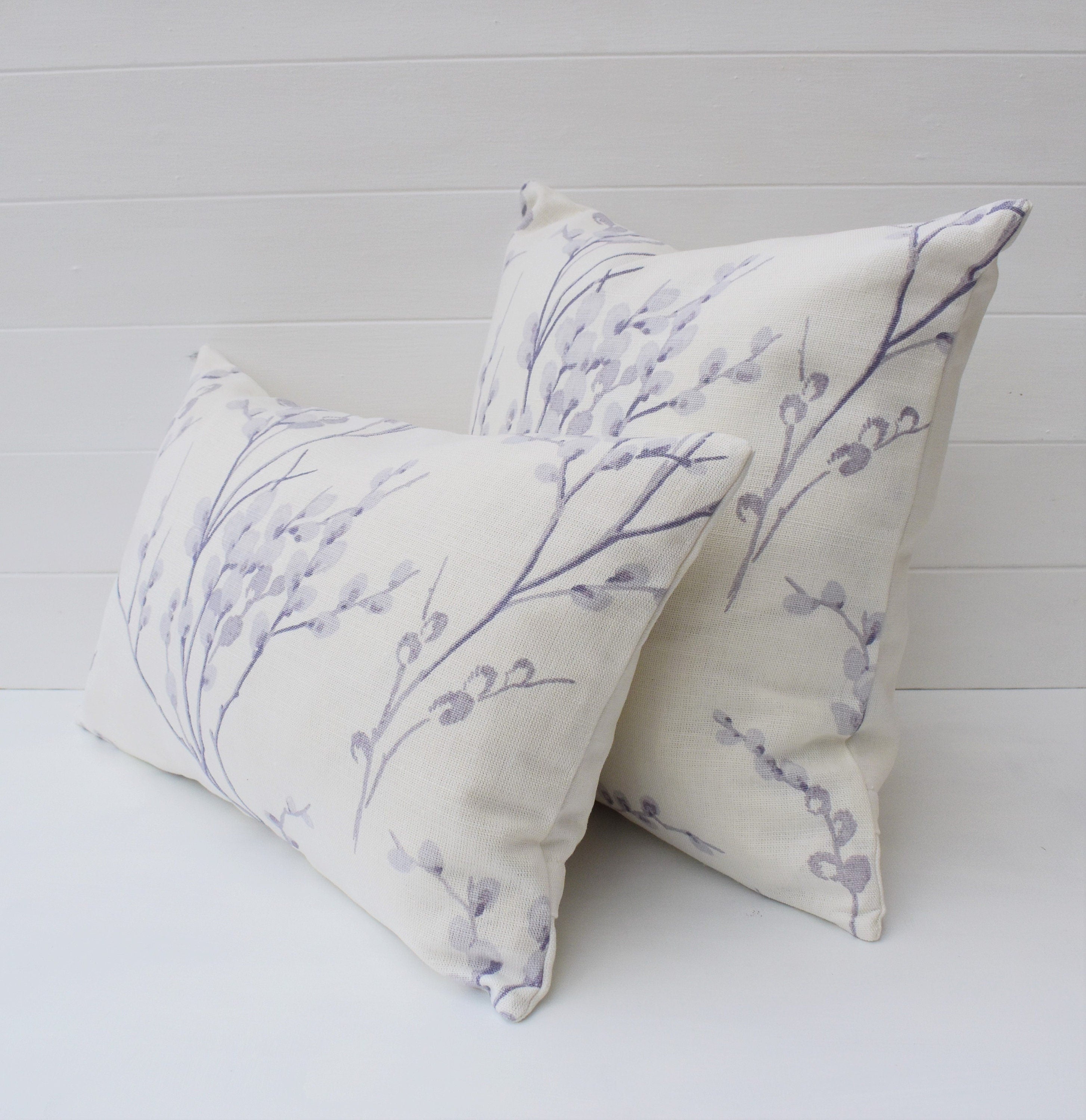 Laura Ashley Pale Iris Pussy Willow Cushion, Rectangle 18" by 12" Floral Purple Pillow, Handmade with a Zip Fastening