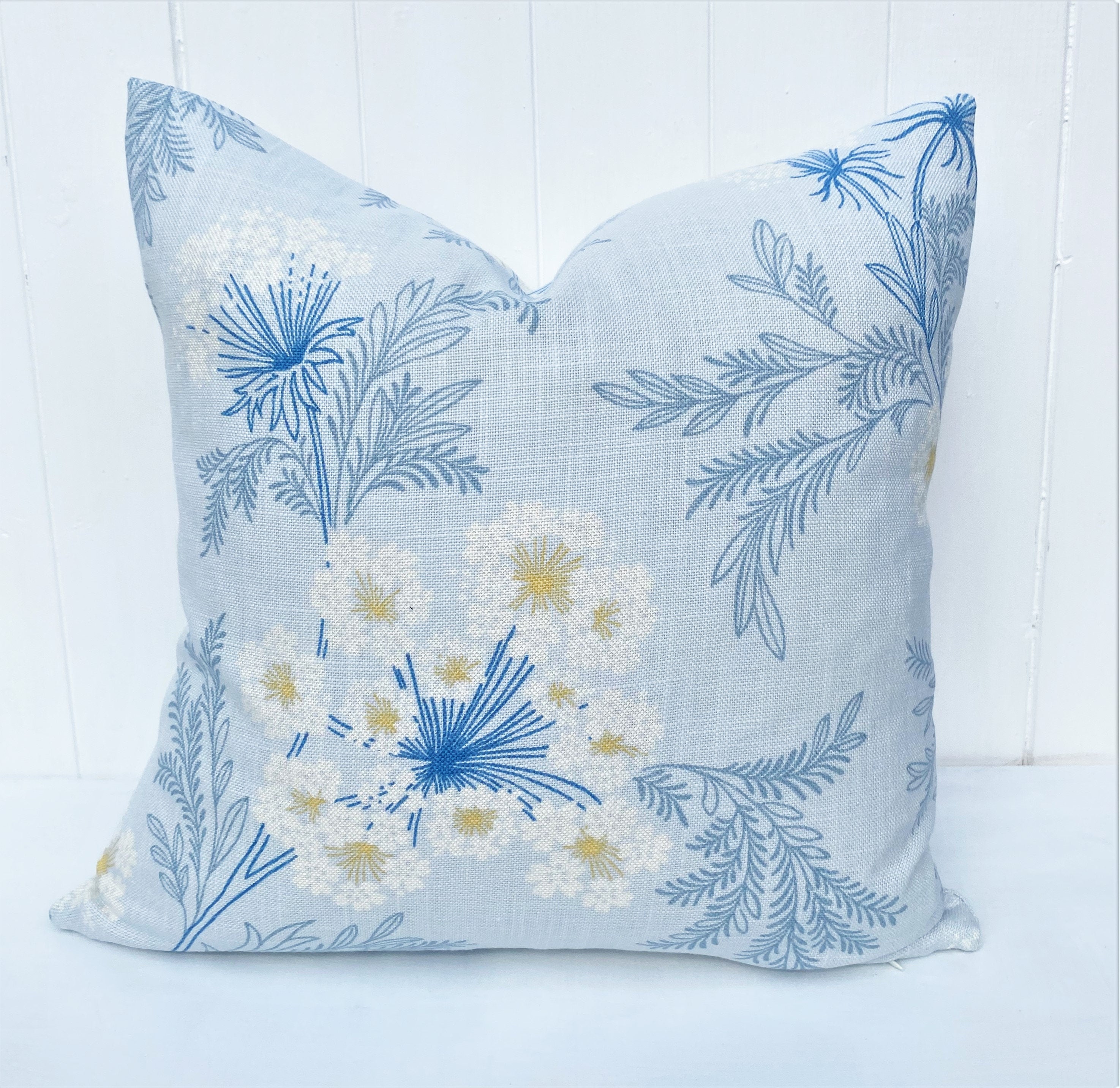 Laura Ashley Sandford Seaspray Cushion, Blue Floral Fabric both sides, Handmade with a Zip Fastening 16"