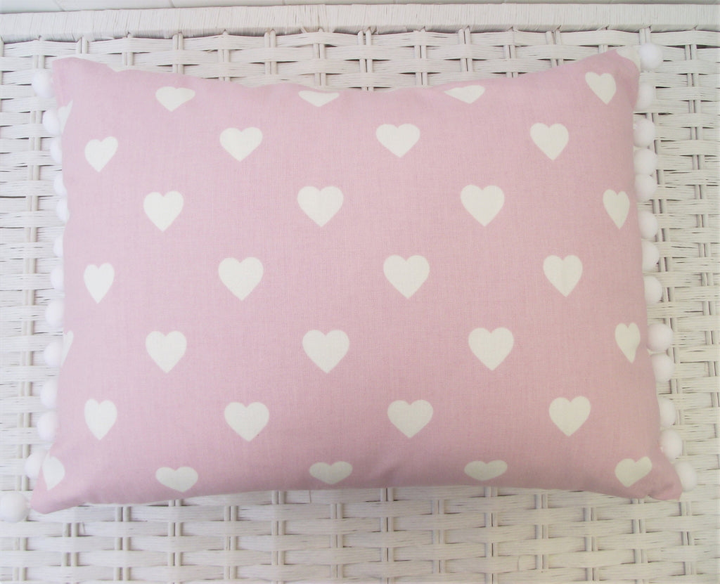 Laura Ashley Pink Hearts Cushion: Handmade Pom Pom Cushion