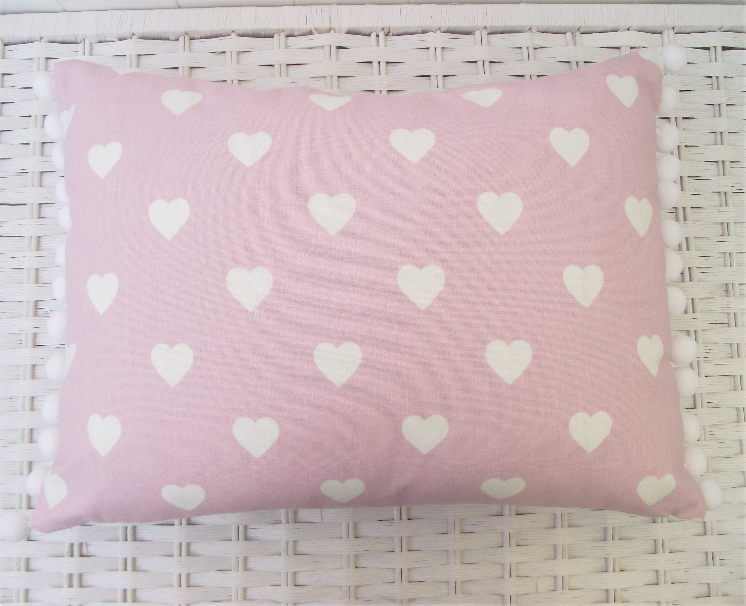 Laura Ashley Pink Hearts Cushion: Handmade Pom Pom Cushion