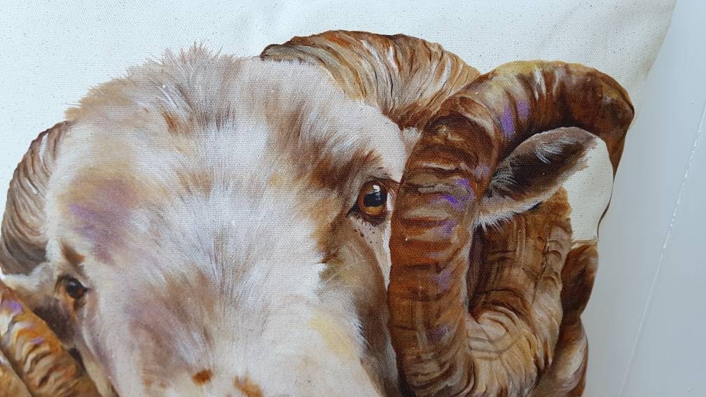 Welsh Ram Cushion, Sheep Pillow, Wendy Darker Art Print, Cover Only or Cover + Pad