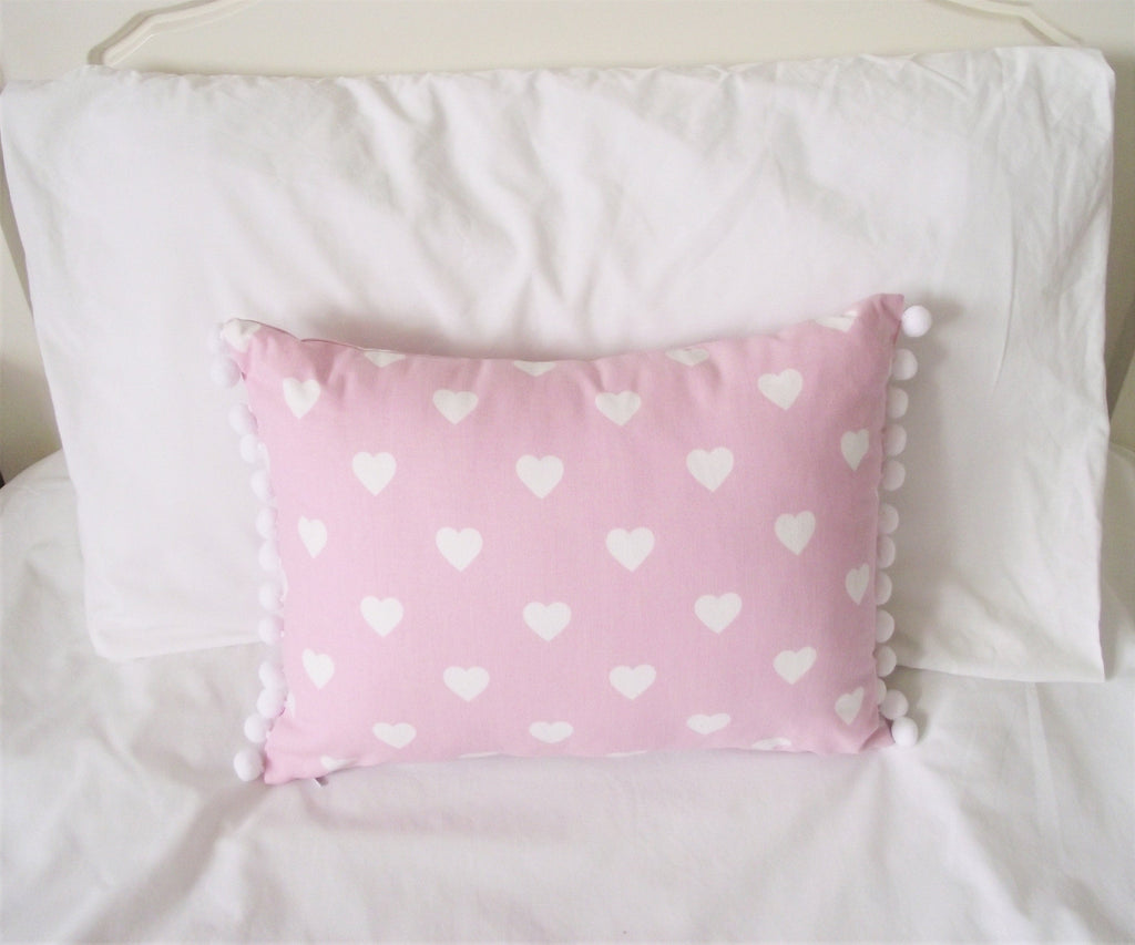 Laura Ashley Pink Hearts Cushion: Handmade Pom Pom Cushion