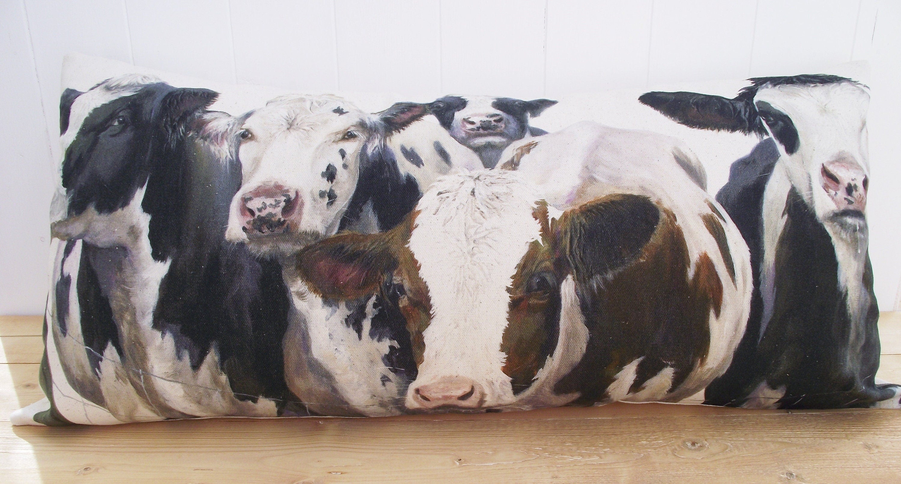 Cows Art Print Cushion: Wendy Darker Organic Cotton Lumbar Pillow