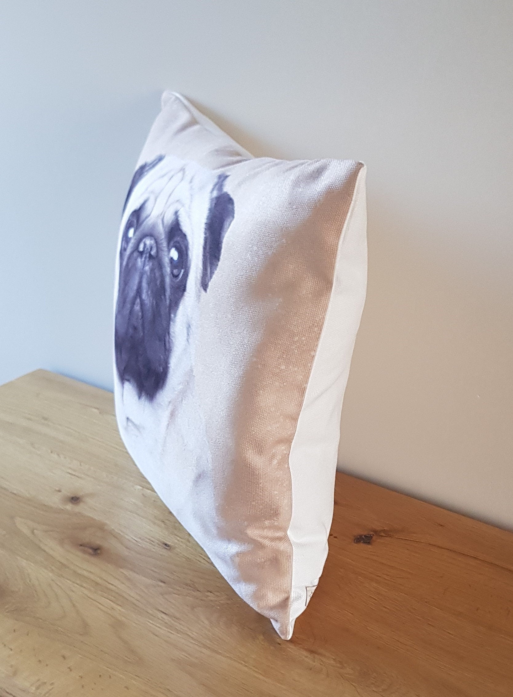 Handmade Pug Art Cushion: Contemporary Dog Pillow, Choice of Cover Only or Cover + Pad
