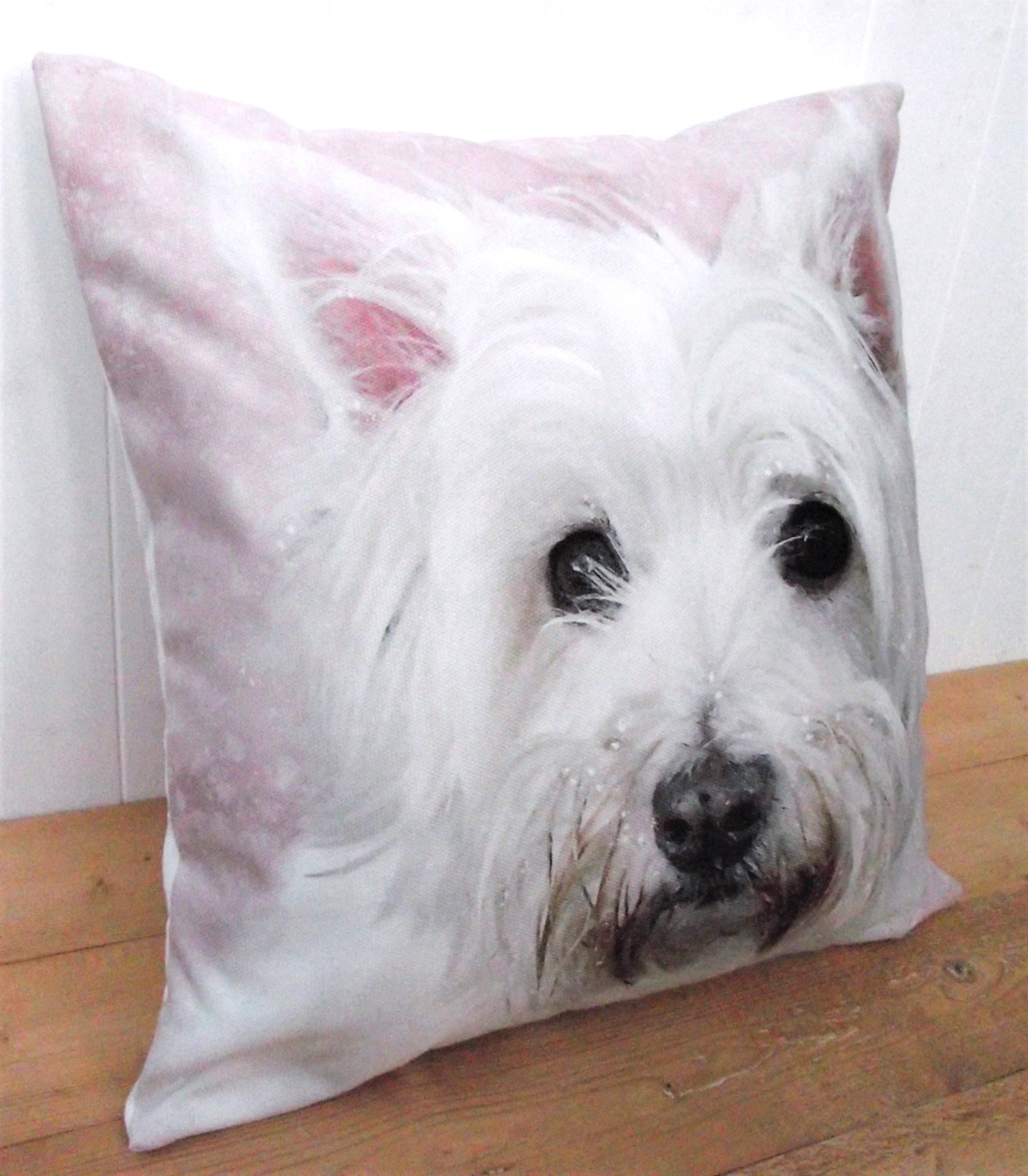 West Highland Terrier Cushion: Handmade Dog Watercolor Print Pillow, Choice of Cover Only or Cover + Pad