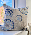 Richmond Denim Blue Cushion, Handmade with Embroidered Floral Fabric