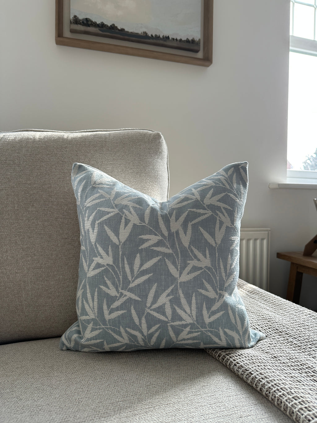 Laura Ashley Willow Leaf Seaspray Cushion, Handmade in soft Chenille Fabric