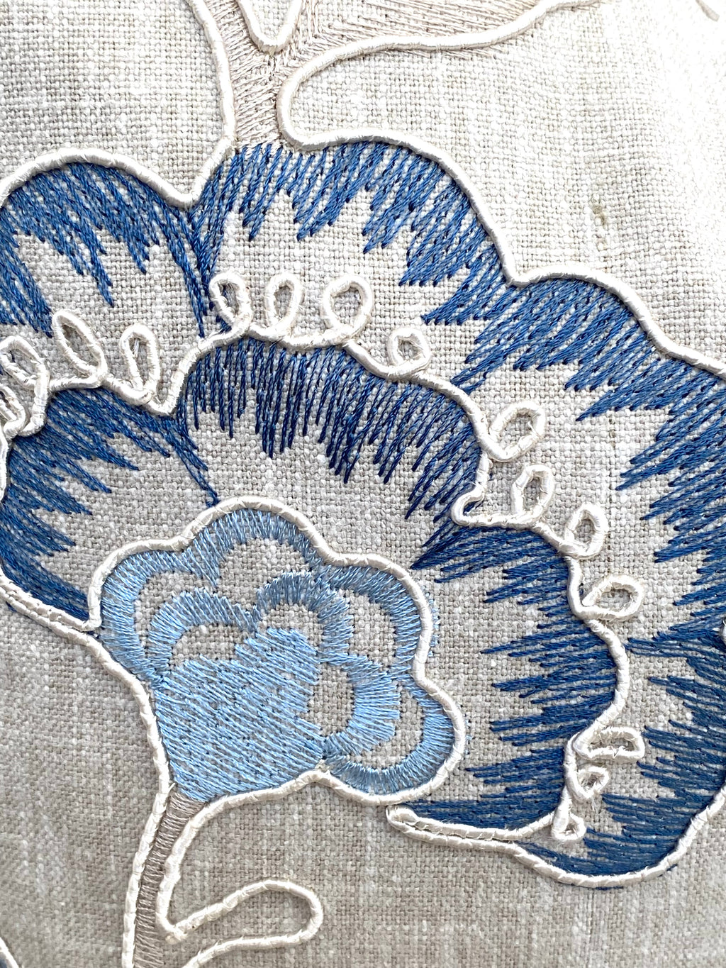 Richmond Denim Blue Cushion, Handmade with Embroidered Floral Fabric