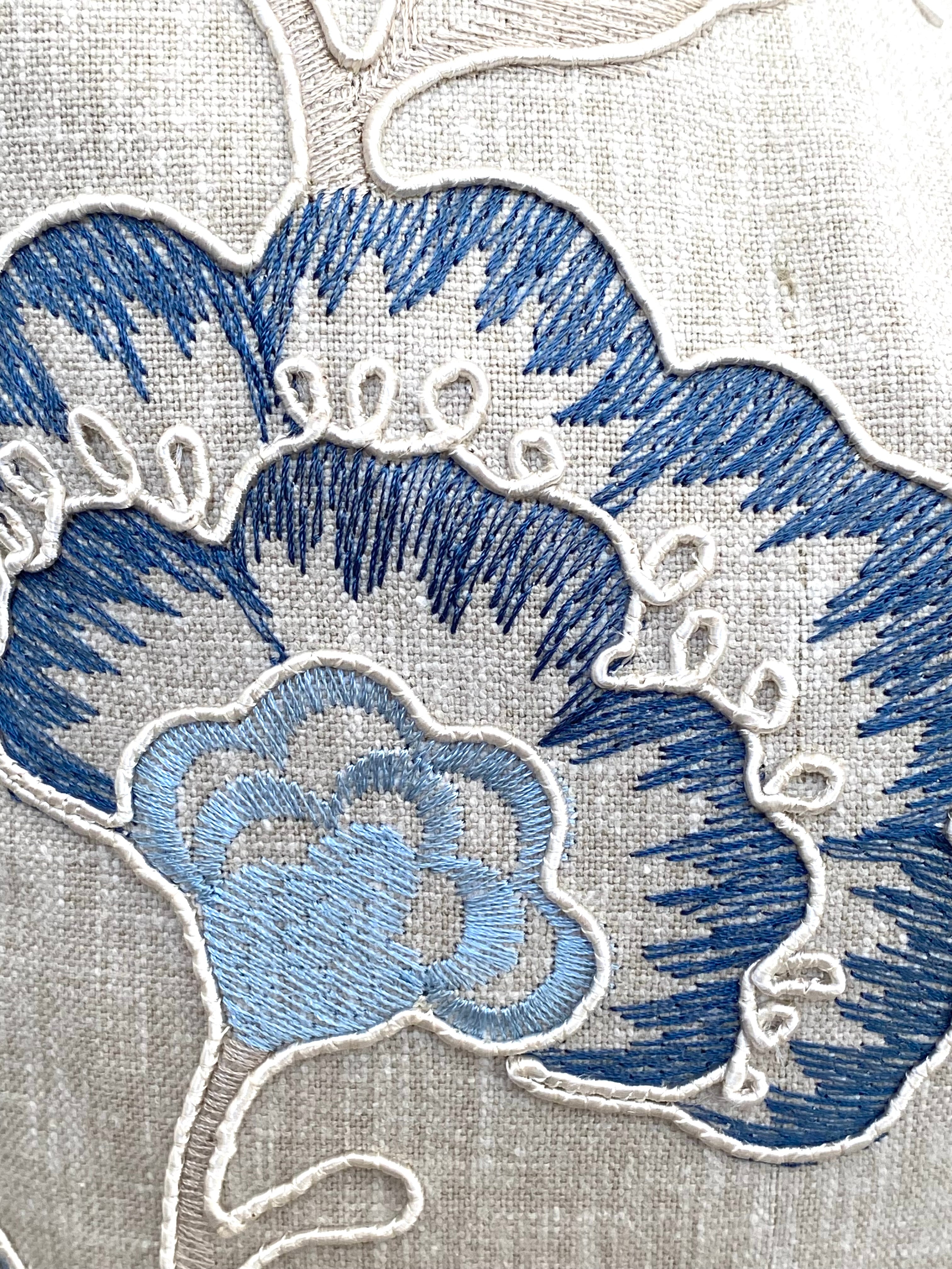 Richmond Denim Blue Cushion, Handmade with Embroidered Floral Fabric
