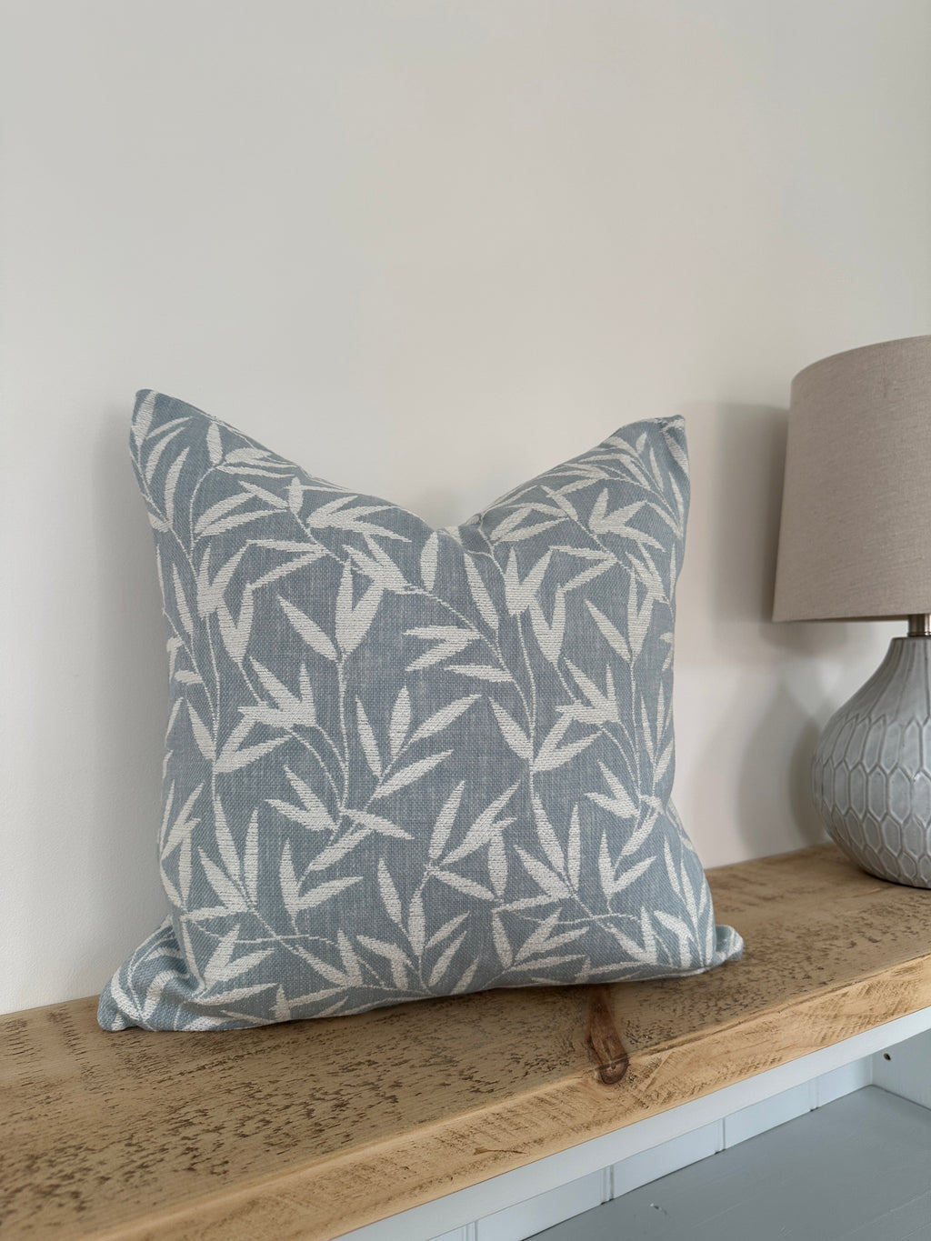 Laura Ashley Willow Leaf Seaspray Cushion, Handmade in soft Chenille Fabric