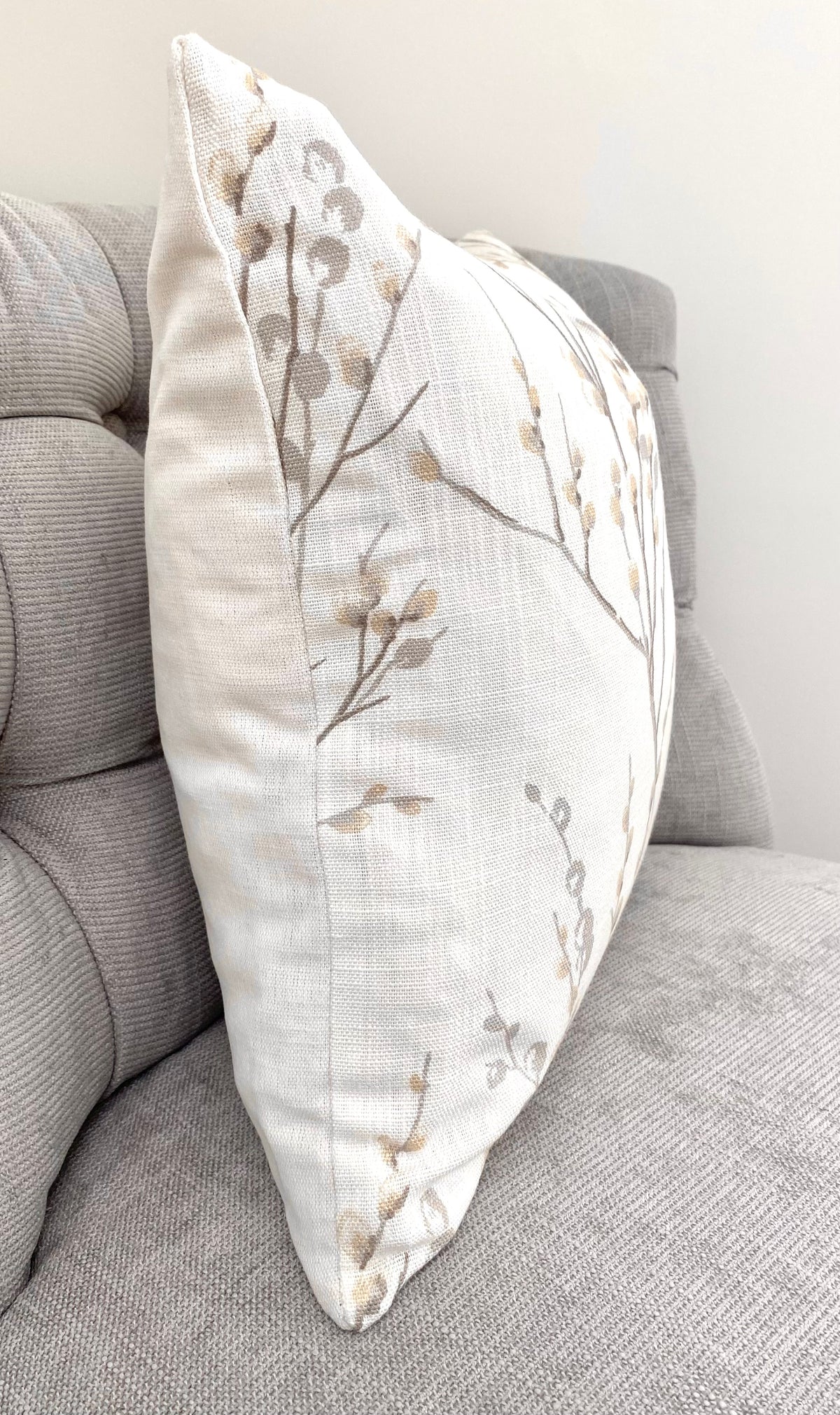 Laura Ashley Pussy Willow Dove Grey Cushion, Off White Dove Grey backed in Laura Ashley Austen Fabric, Handmade with a Zip Fastening, 16"