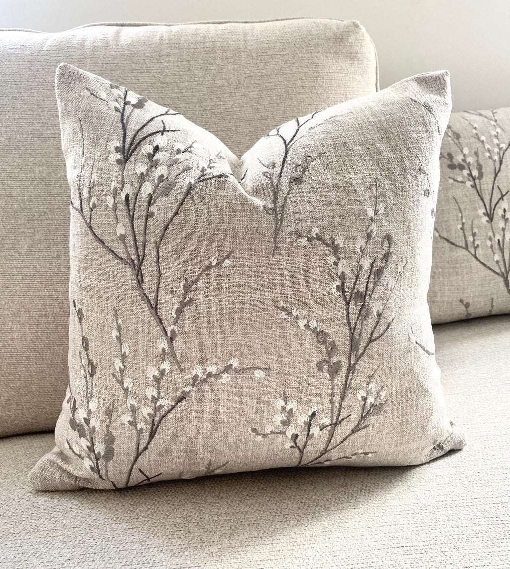 Laura Ashley Pussy Willow Steel Embroidered Grey Cushion, Handmade with a Zip Fastening (Copy)