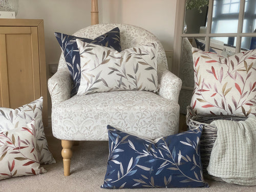Embroidered Langley Leaf Natural Cushion, Handmade in John Lewis Fabric