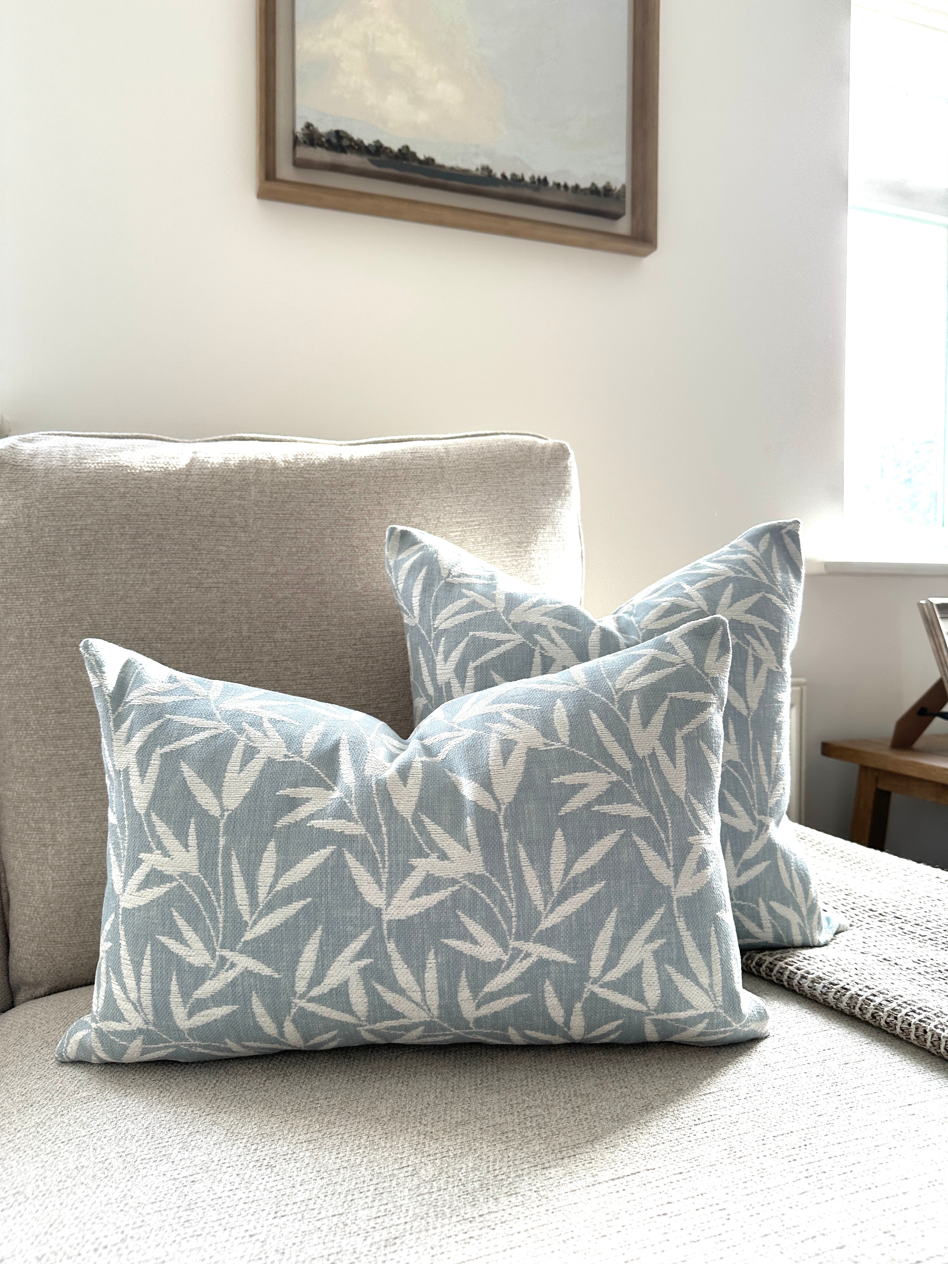 Laura Ashley Willow Leaf Seaspray Cushion, Handmade in soft Chenille Fabric