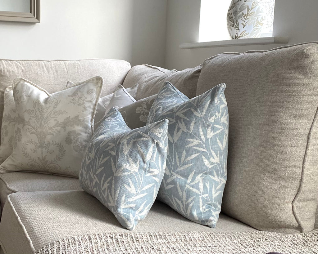 Laura Ashley Willow Leaf Seaspray Cushion, Handmade in soft Chenille Fabric
