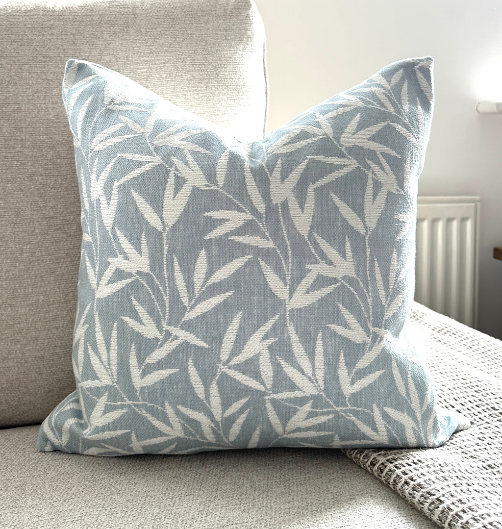 Laura Ashley Willow Leaf Seaspray Cushion, Handmade in soft Chenille Fabric