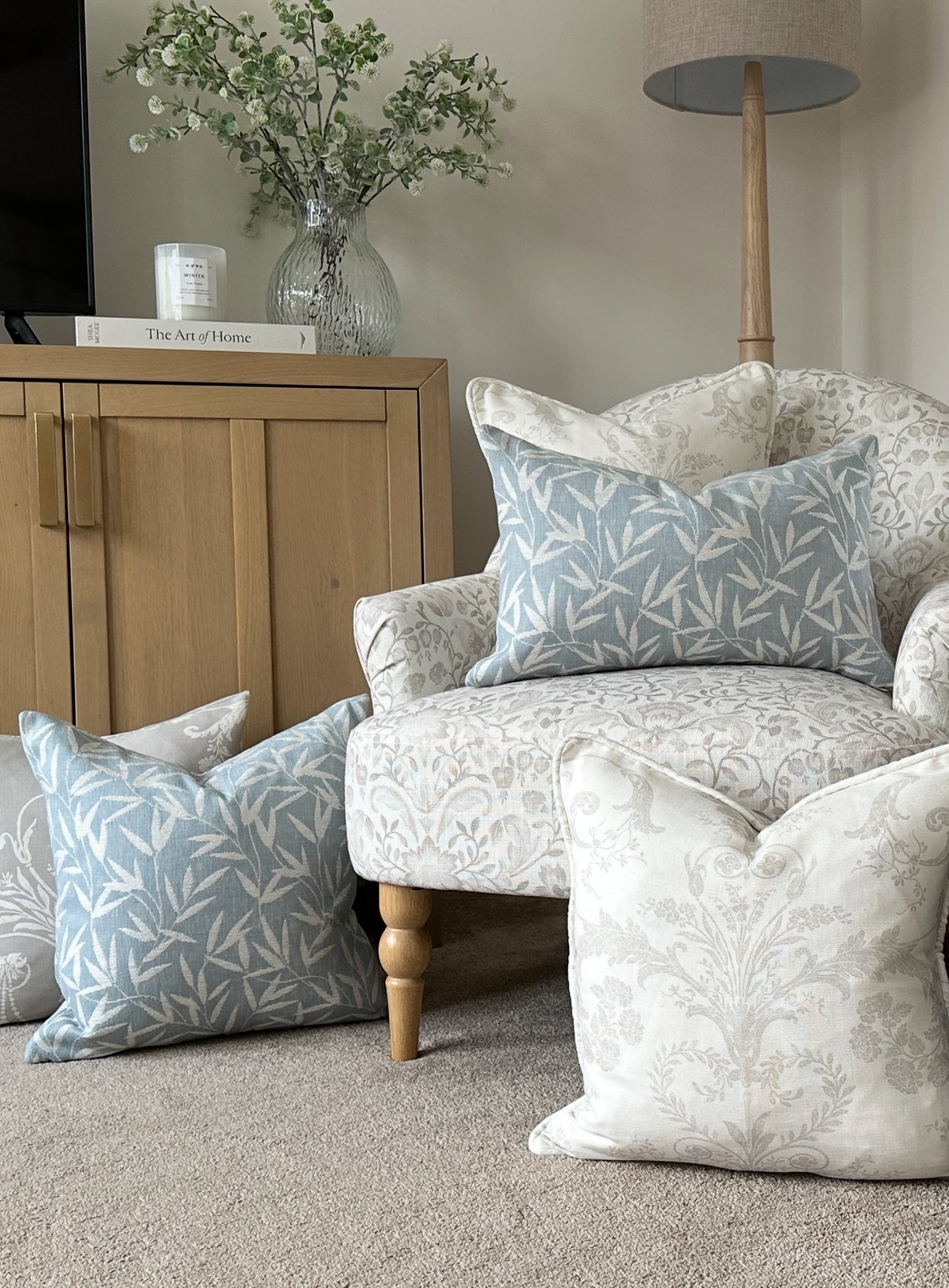 Laura Ashley Willow Leaf Seaspray Cushion, Handmade in soft Chenille Fabric