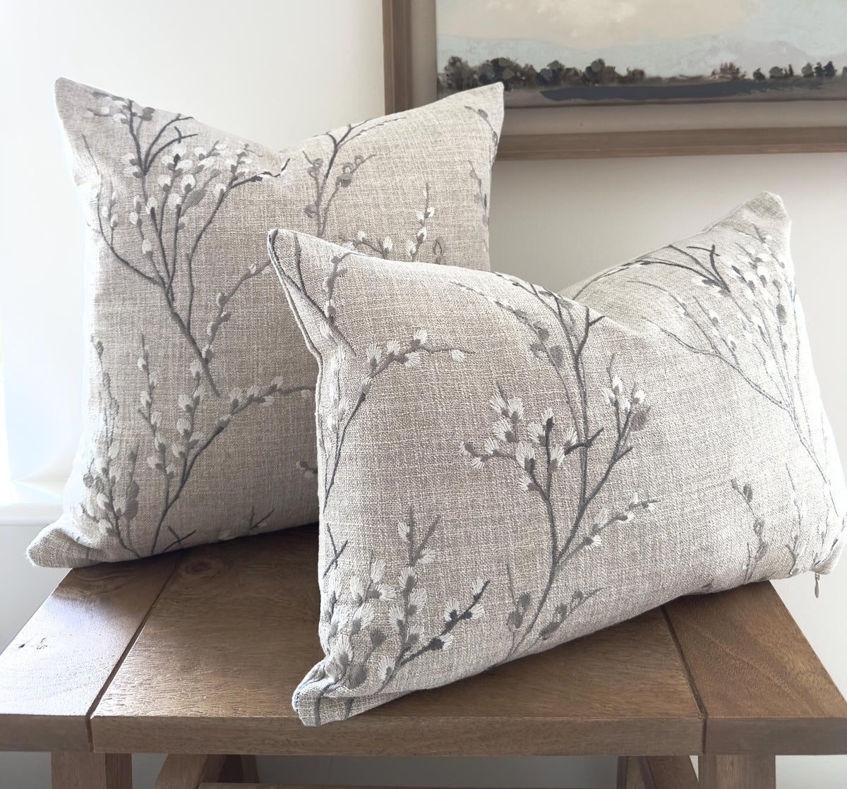 Laura Ashley Pussy Willow Embroidered Steel Grey Cushion, Handmade with a Zip Fastening