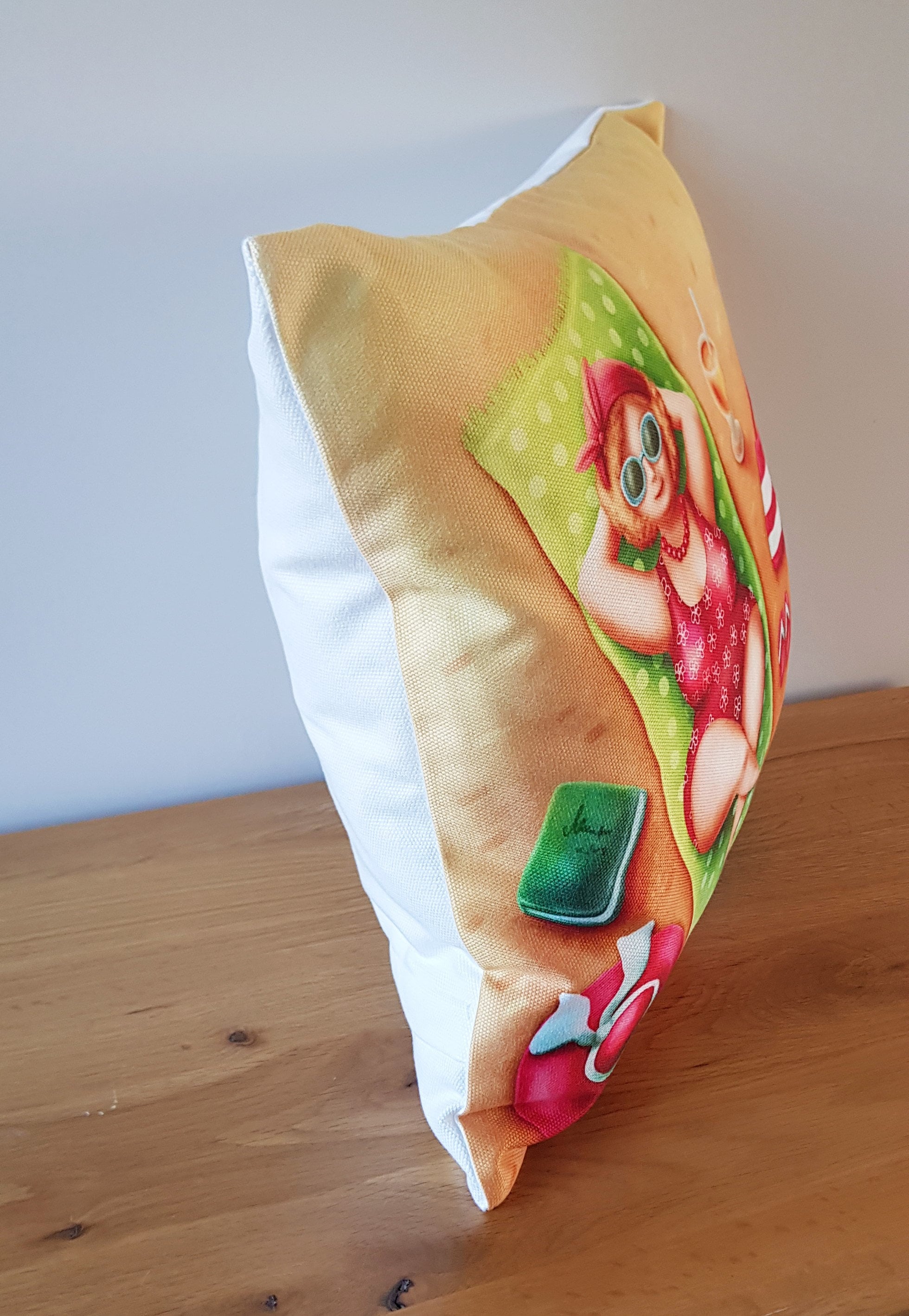 Beach Seaside Cushion, Holiday Theme Pillow, Art Print Cushion with zip fastening.