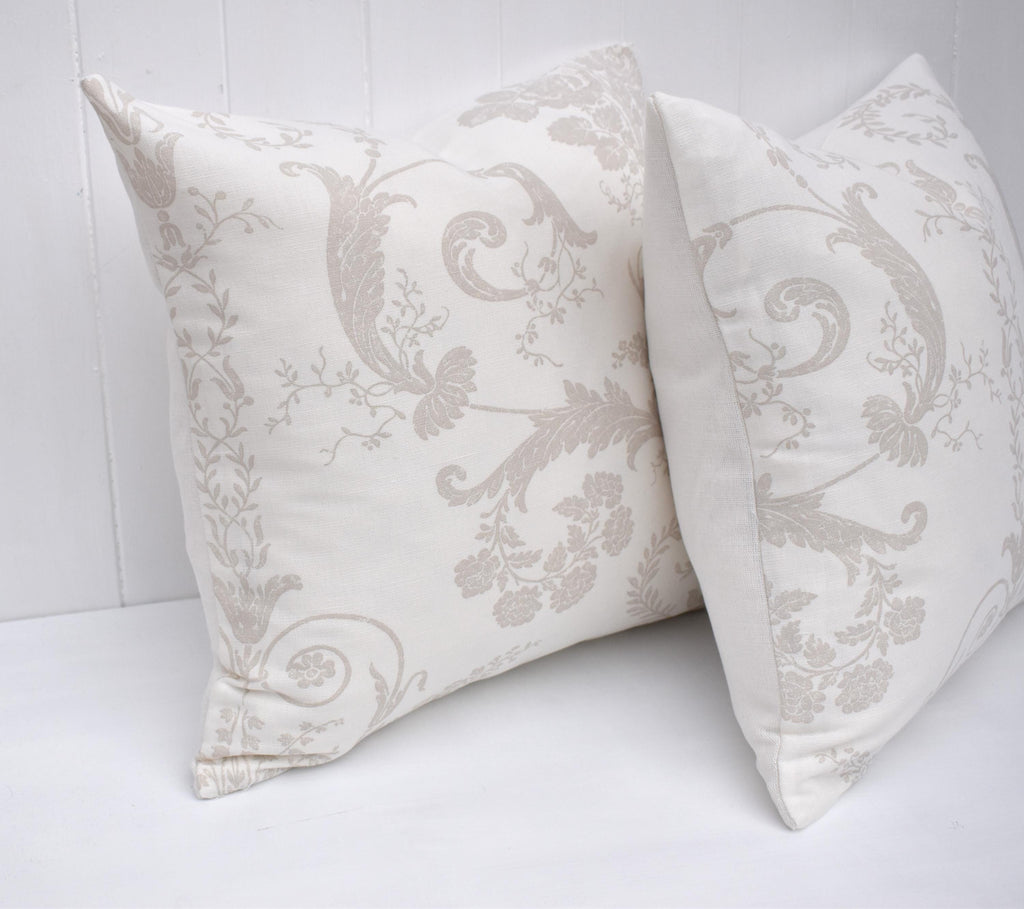 Handmade Laura Ashley Cushion, Josette Dark Linen, Austen Off White Back