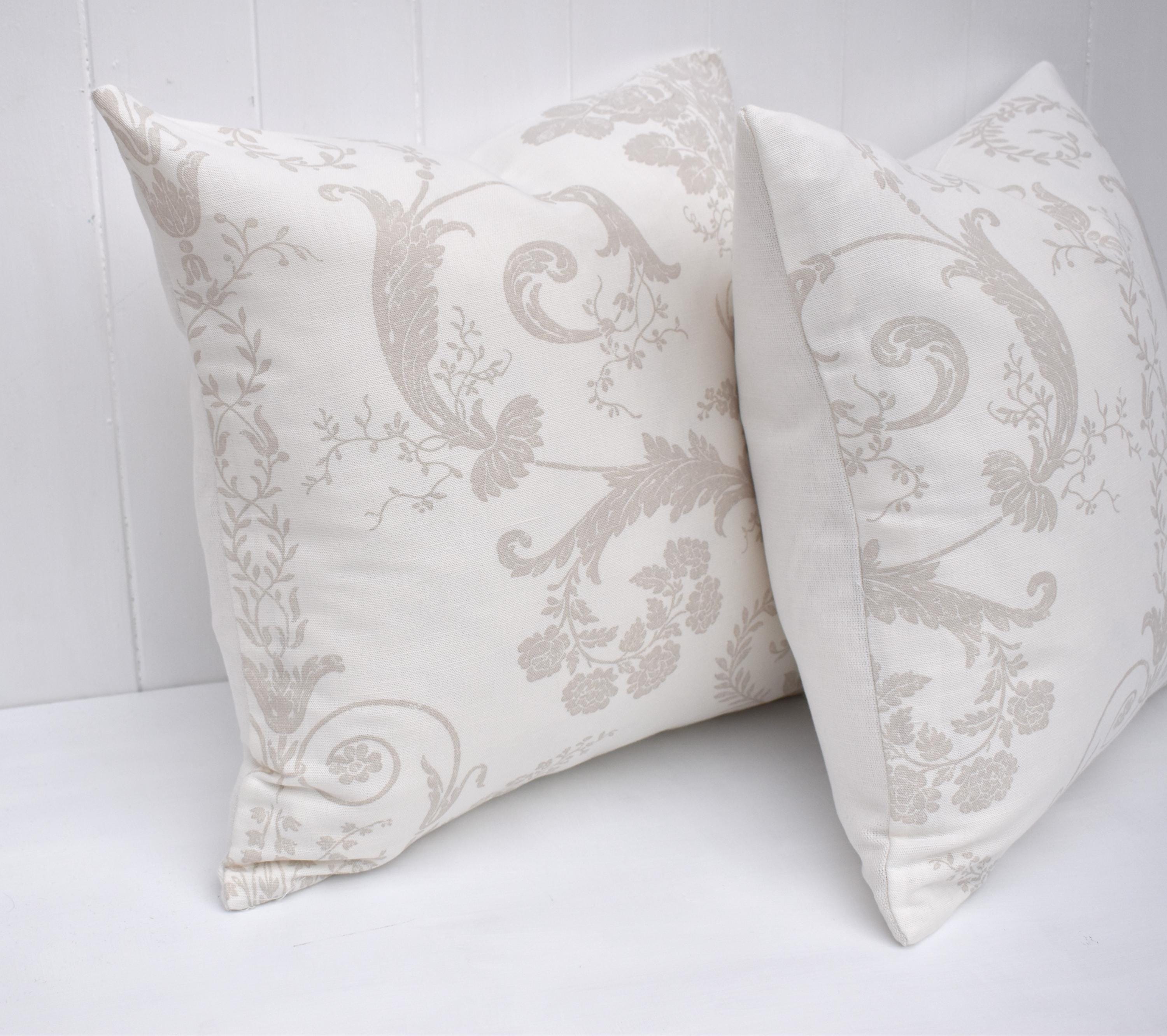 Handmade Laura Ashley Cushion, Josette Dark Linen, Austen Off White Back