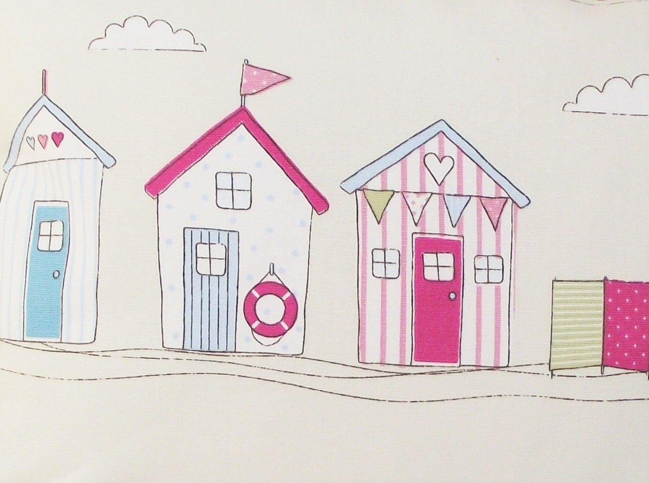 Handmade Beach Hut Cushion: Pink Fryetts Fabric, Holiday Home Pillow
