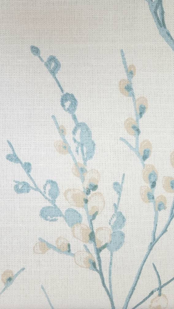 Laura Ashley Pussy Willow Duck Egg Cushion, backed in Laura Ashley Austen Off White, Handmade with a  Zip Fastening 16"