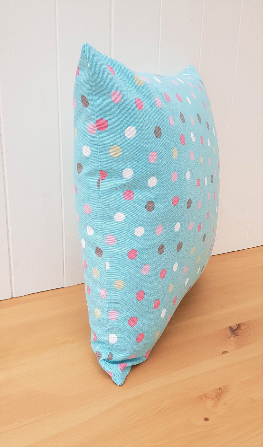 Handmade Turquoise Polka Dot Cushion : 16" Cotton Pillow