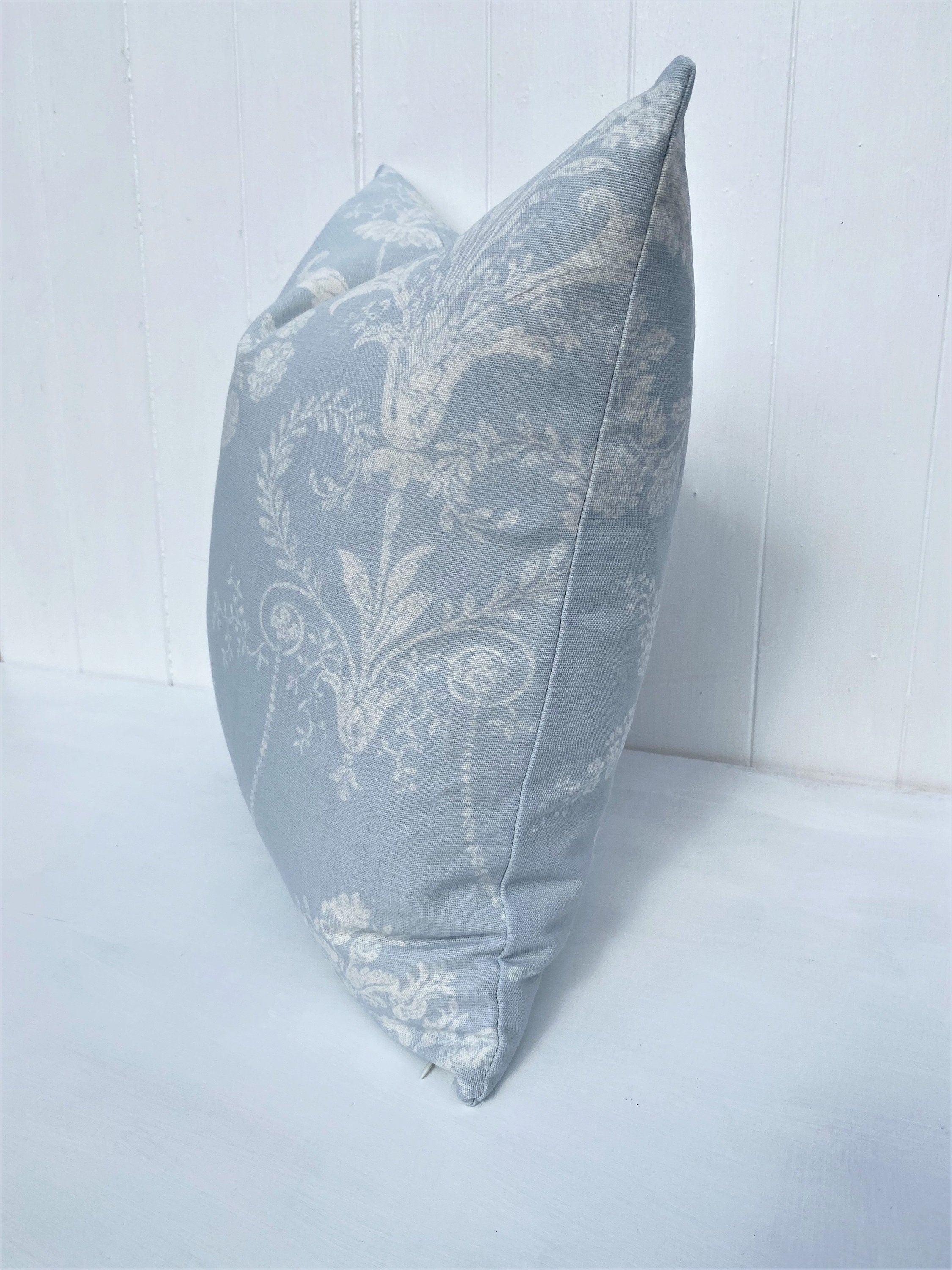 Laura Ashley Josette Cushion : Pale Blue Seaspray Floral Pillow, Handmade with Zip Closure