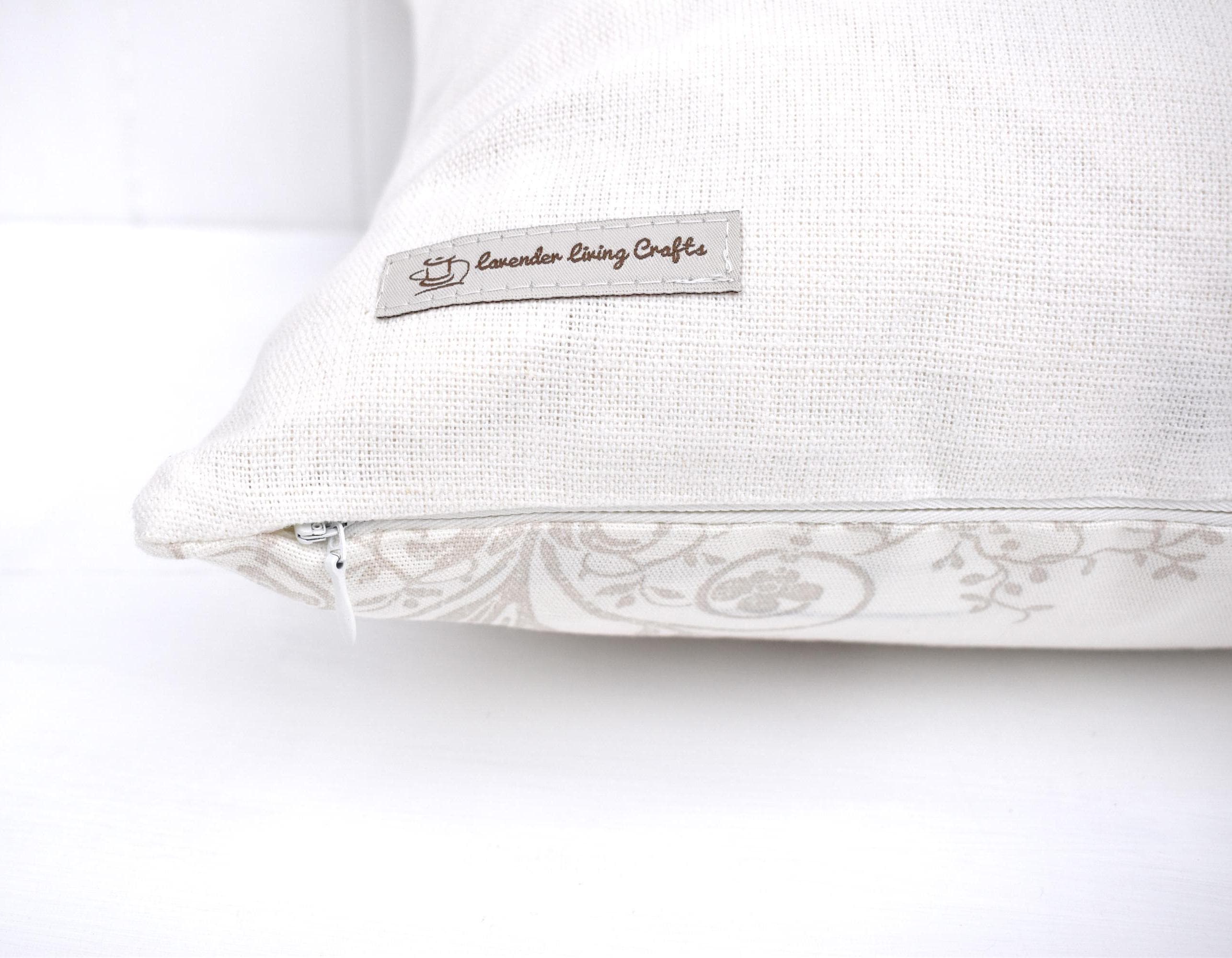Handmade Laura Ashley Cushion, Josette Dark Linen, Austen Off White Back