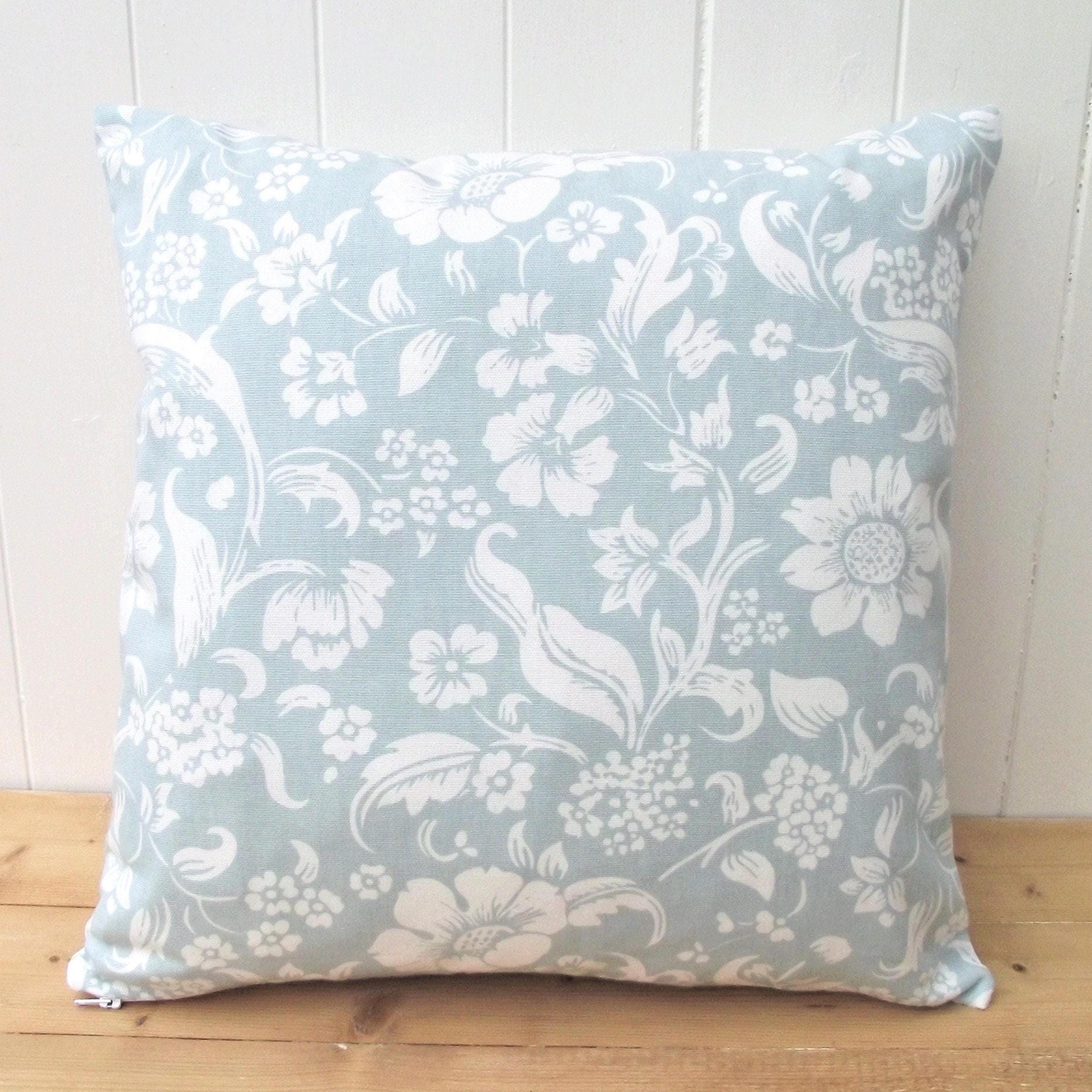 Laura Ashley Floral Cushion, Lyla Duck Egg with Zip Closure, Handmade