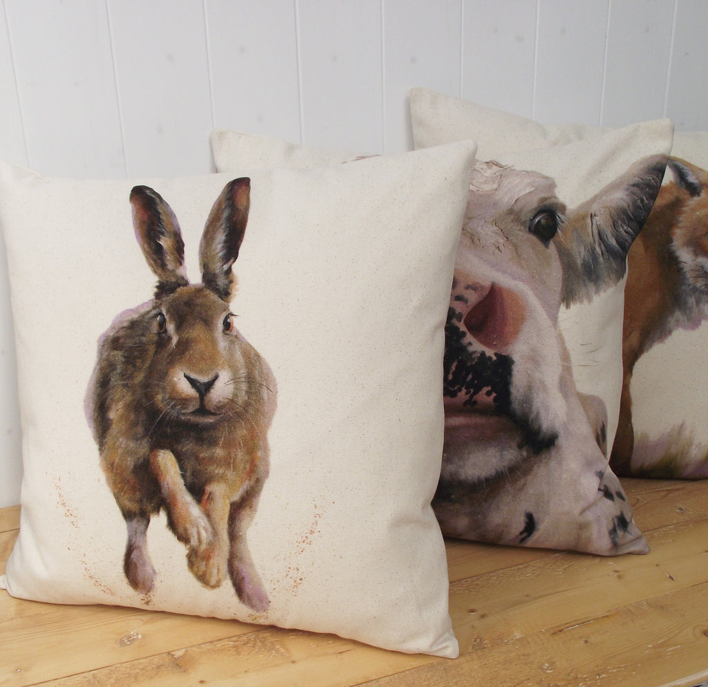 Hare Art Print Cushion: Wendy Darker Pillow, Cover Only or Cover + Pad