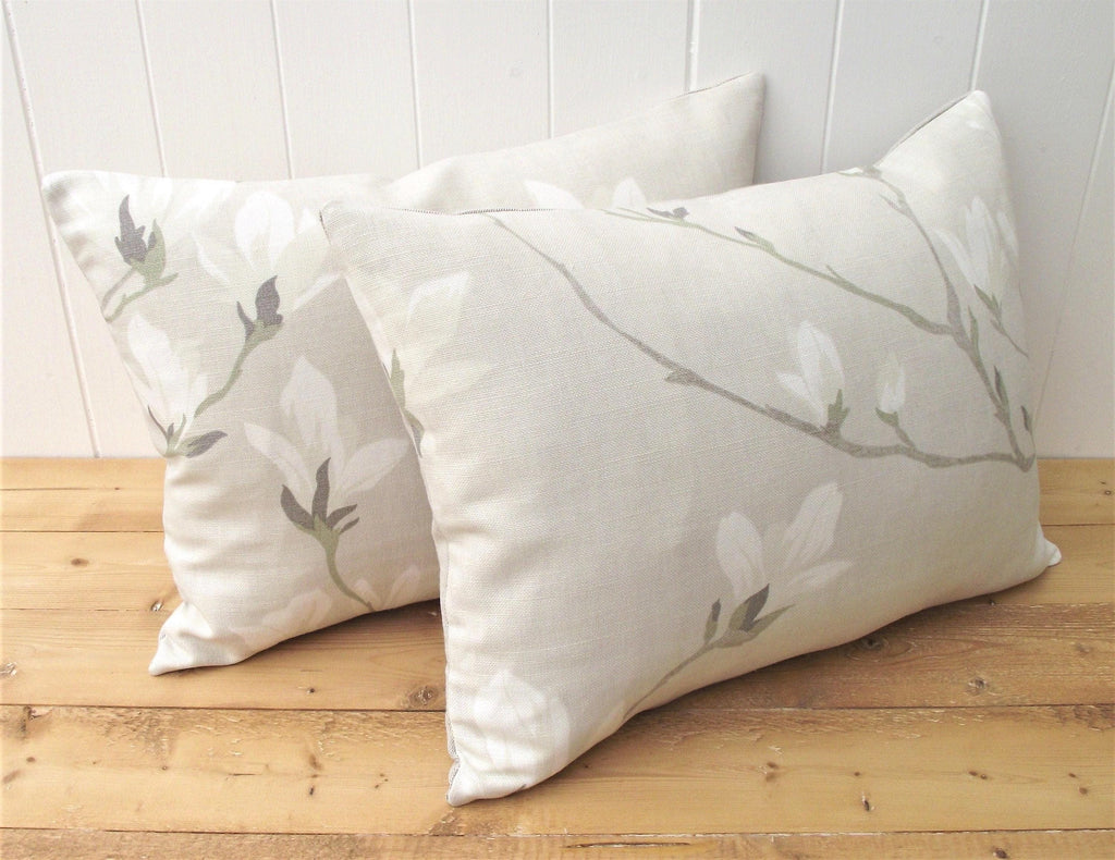 Laura Ashley Magnolia Grove Natural Cushion : Handmade backed in Austen Natural with Zip Closure 18" by 12"