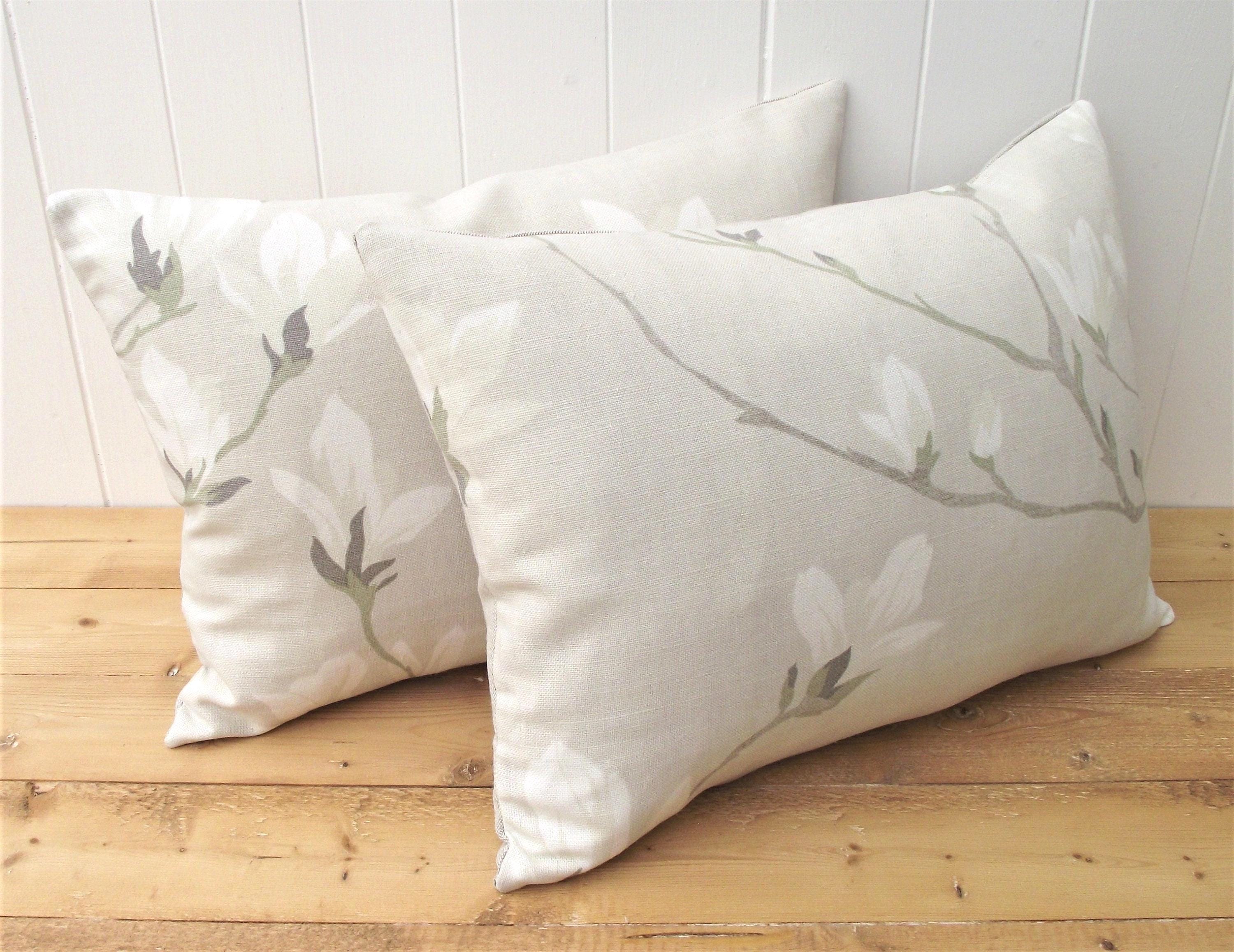 Laura Ashley Magnolia Grove Natural Cushion : Handmade backed in Austen Natural with Zip Closure 18" by 12"