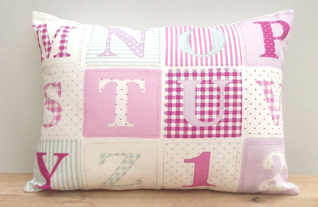 Fryetts Pink Alphabet Cushion: Handmade Nursery Decor