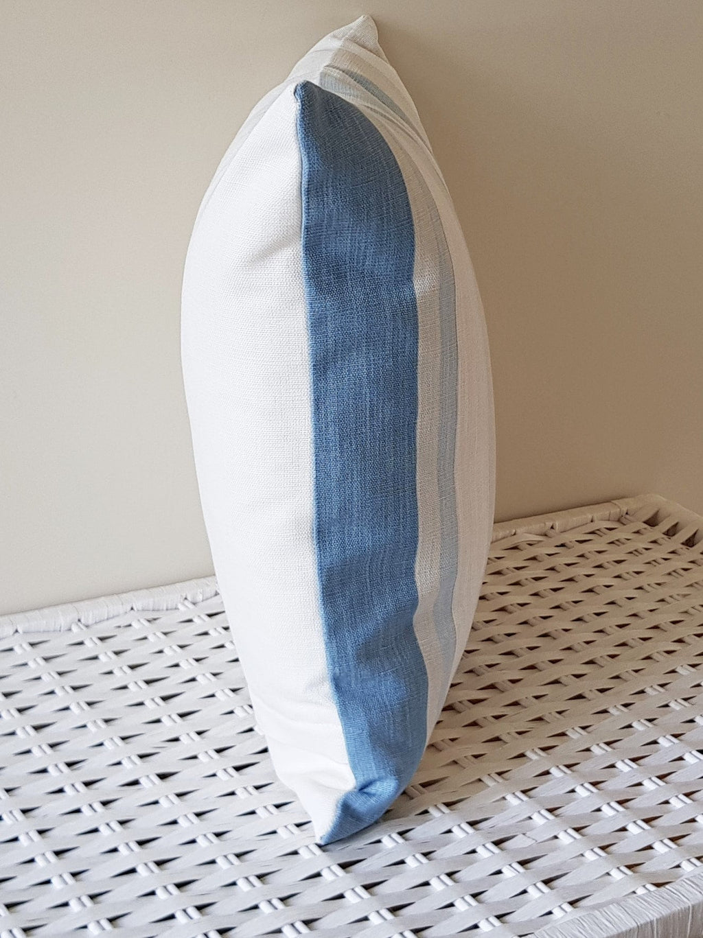 Handmade Laura Ashley Awning Stripe Seaspray Cushion : 15” Blue Stripes Pillow with Zip Fastening