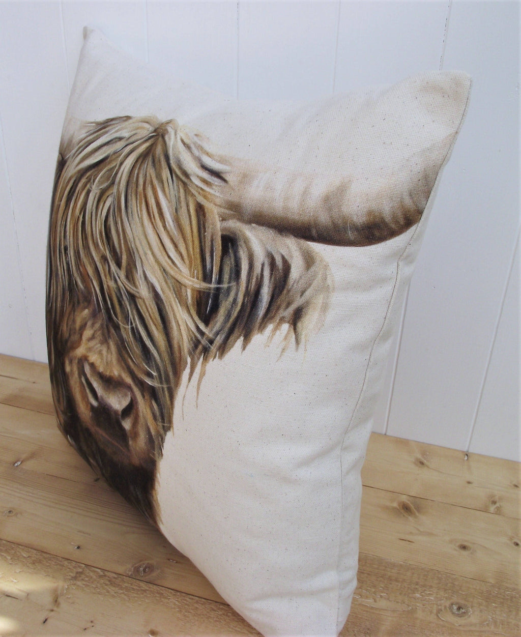 Highland Cow Art Print Cushion: Organic Cotton Wendy Darker Artwork, Choice of Cover Only or Cover + Pad