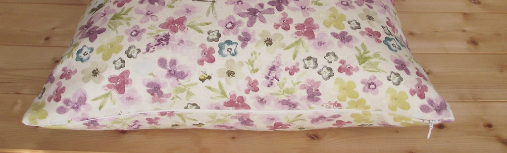 Handmade Lilac Floral Cushion: Hidcote Pastel Fabric, Zip Fastening