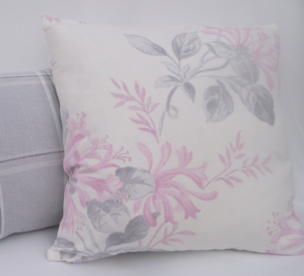 Handmade Laura Ashley Pink Floral Cushion: Honeysuckle Trail Pillow 16"