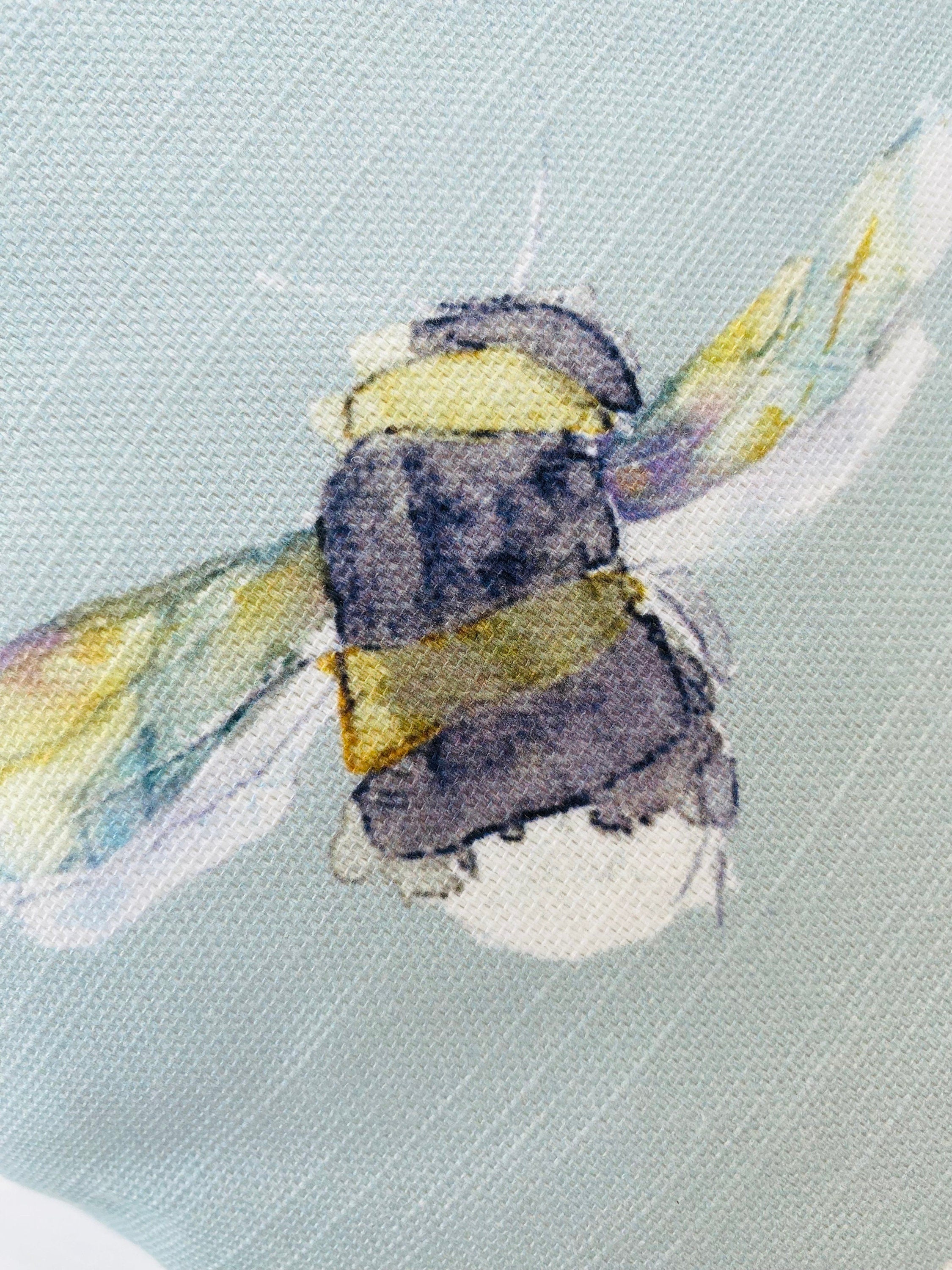 Handmade Bee Cushion : Voyage Maison Duck Egg Green, Laura Ashley Backing