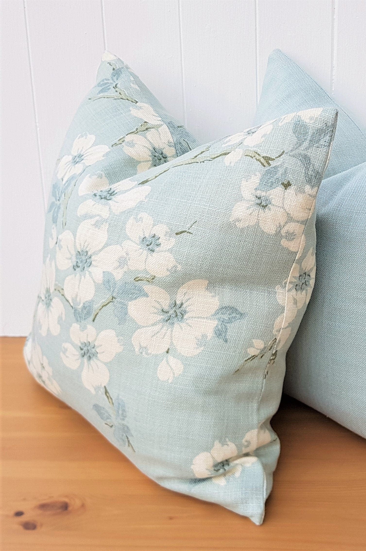 Laura Ashley Bacall Duck Egg Cushion : Linen Blend Handmade with Zip Closure, 16"