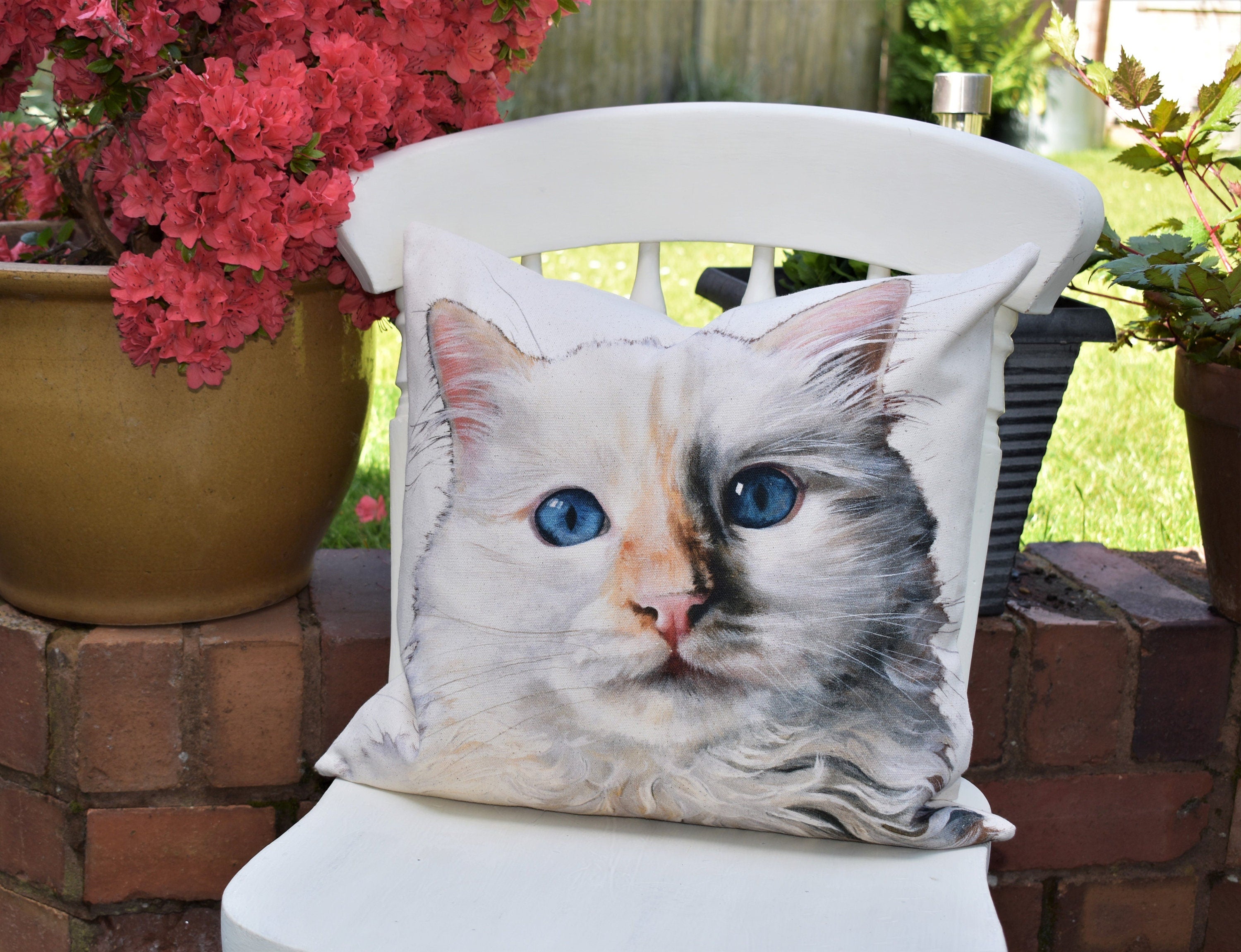 Blue Eyed Cat Cushion: Wendy Darker Art Print, Organic Cotton, Cover Only or Cover + Pad