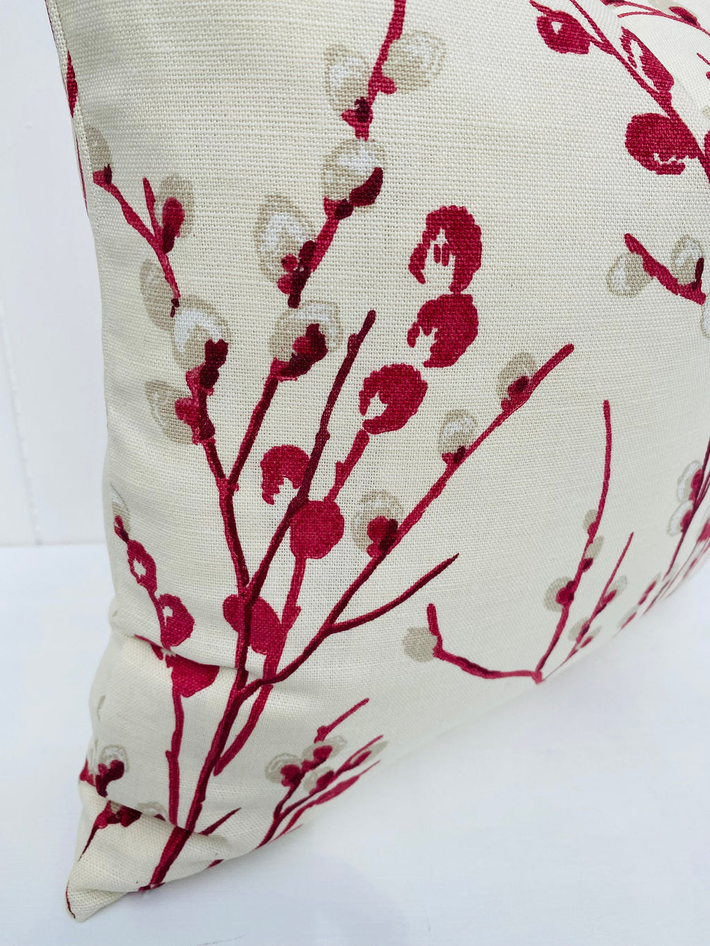 Laura Ashley Pussy Willow Red Cranberry Cushion, Handmade with a Zip Fastening