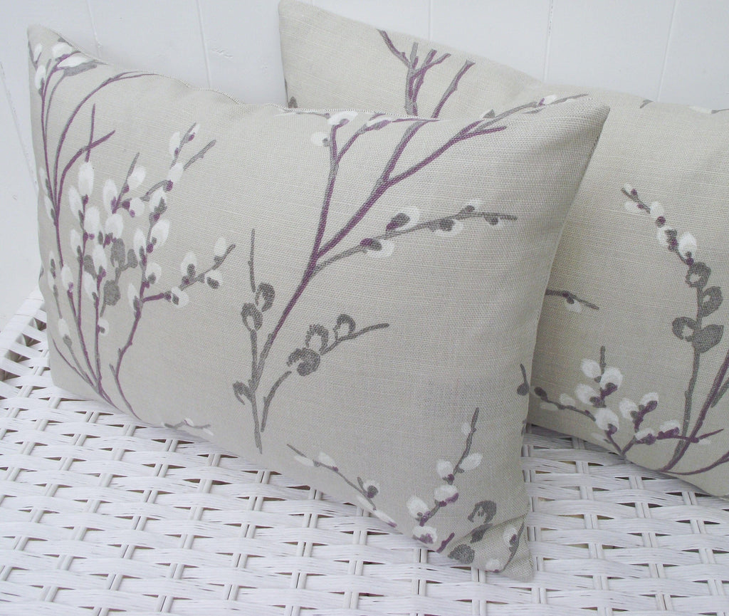 Laura Ashle Pussy Willow Natural Cushion, Rectangle Cushion with Laura Ashley Austen Natural with Zip Fastening