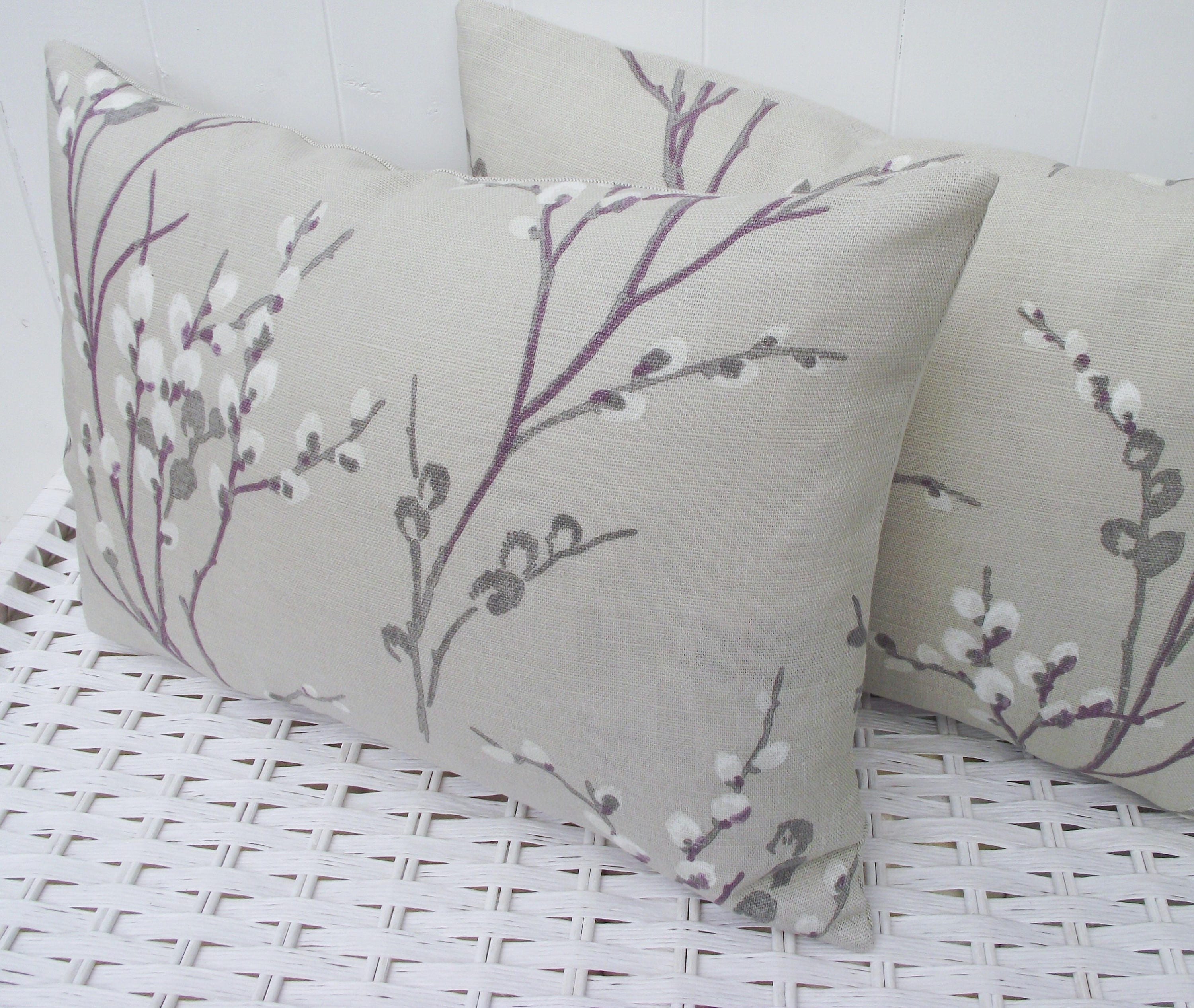 Laura Ashle Pussy Willow Natural Cushion, Rectangle Cushion with Laura Ashley Austen Natural with Zip Fastening