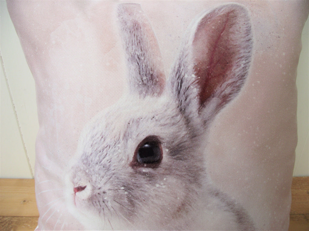 Rabbit Art Print Cushion: Handmade Bunny Pillow, Choice of Cover or Cover with Pad.