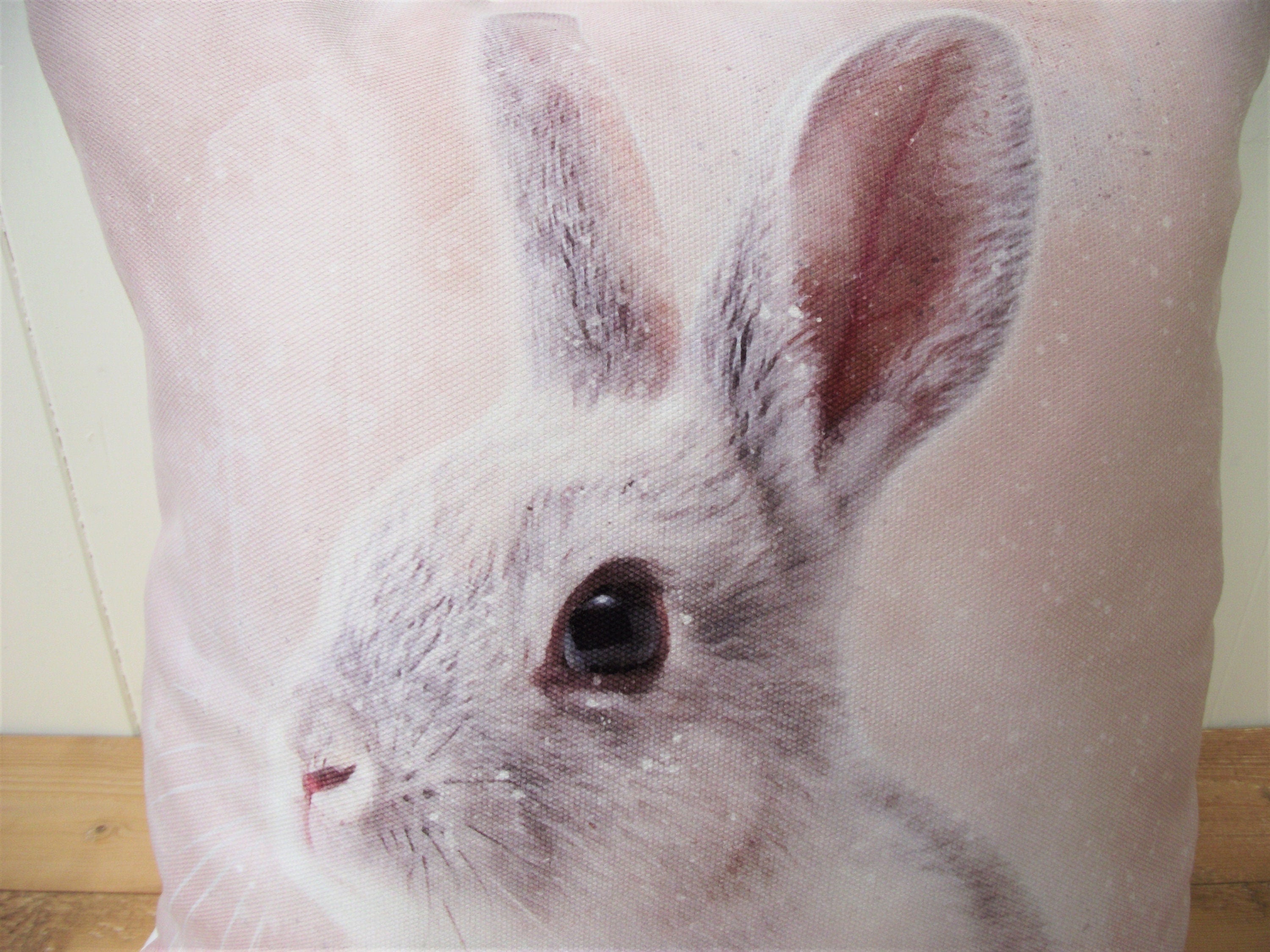 Rabbit Art Print Cushion: Handmade Bunny Pillow, Choice of Cover or Cover with Pad.